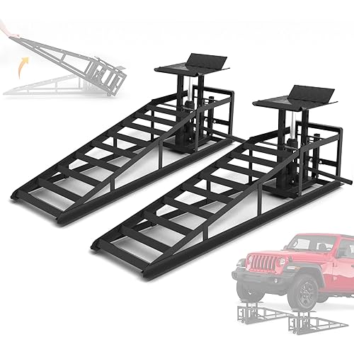 2 PCS Hydraulic Car Ramps with Wheels, 11065LBS 5T Heavy Duty Car Ramp with Hydraulic Jack, Portable Car Lifts for Oil Changes for Home Garage, 9"-14.2" Lifts, Black