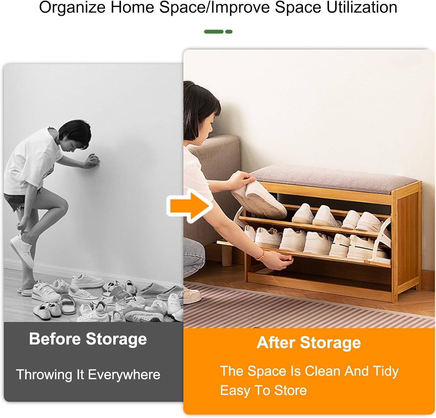 Stylish Black Shoe Bench with Storage, Compact Shoe Rack for Entryway, Bathroom, Living Room, Hallway – 50cm/19.7in Cushioned Seating, Space-Saving Design