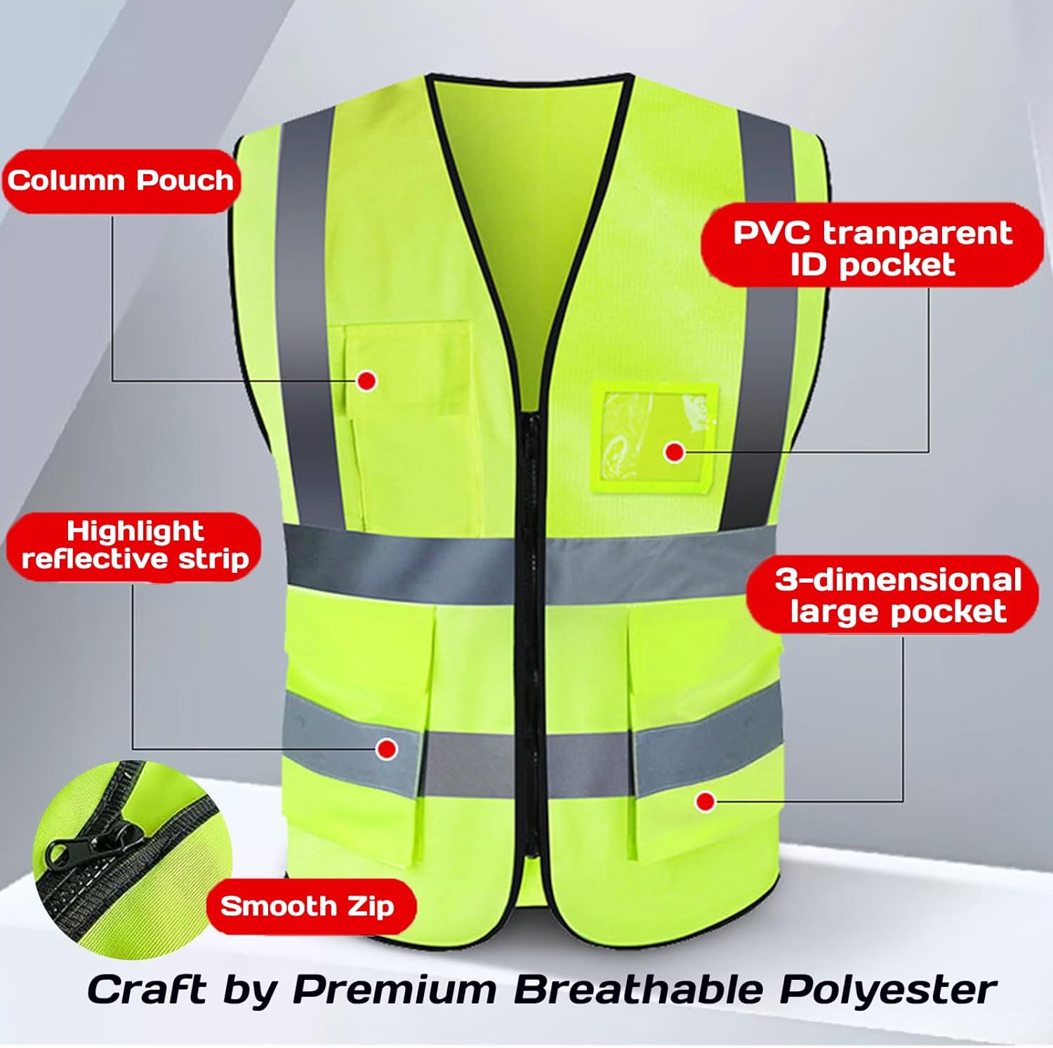 Custom Reflective Safety Vest Bulk for Women Men with Logo - Personalized High Visibility Security Vests Picture Text, Pockets and Zipper Construction Adult Unisex - Image 5