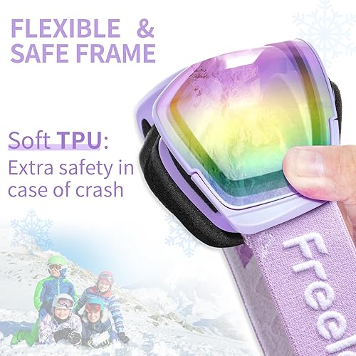 Vista 17 de Freela Gafas de esquí y snowboard para niños pequeños (3-14) jóvenes anti niebla anti UV gafas niñas niños equipo de esquí de nieve