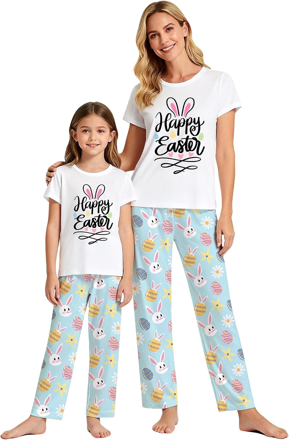 MI X TEE 2Pcs Mommy and Me Matching Outfits, T-Shirt With Pants, Mother Daughter Matching Pjs, Women's Pajamas