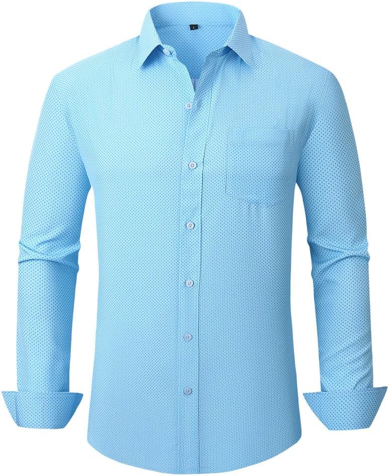 Mans Long Sleeve Button Down Shirt Wrinkle Free Dress Shirt Print Regular Fit Shirt for Man - Image 3