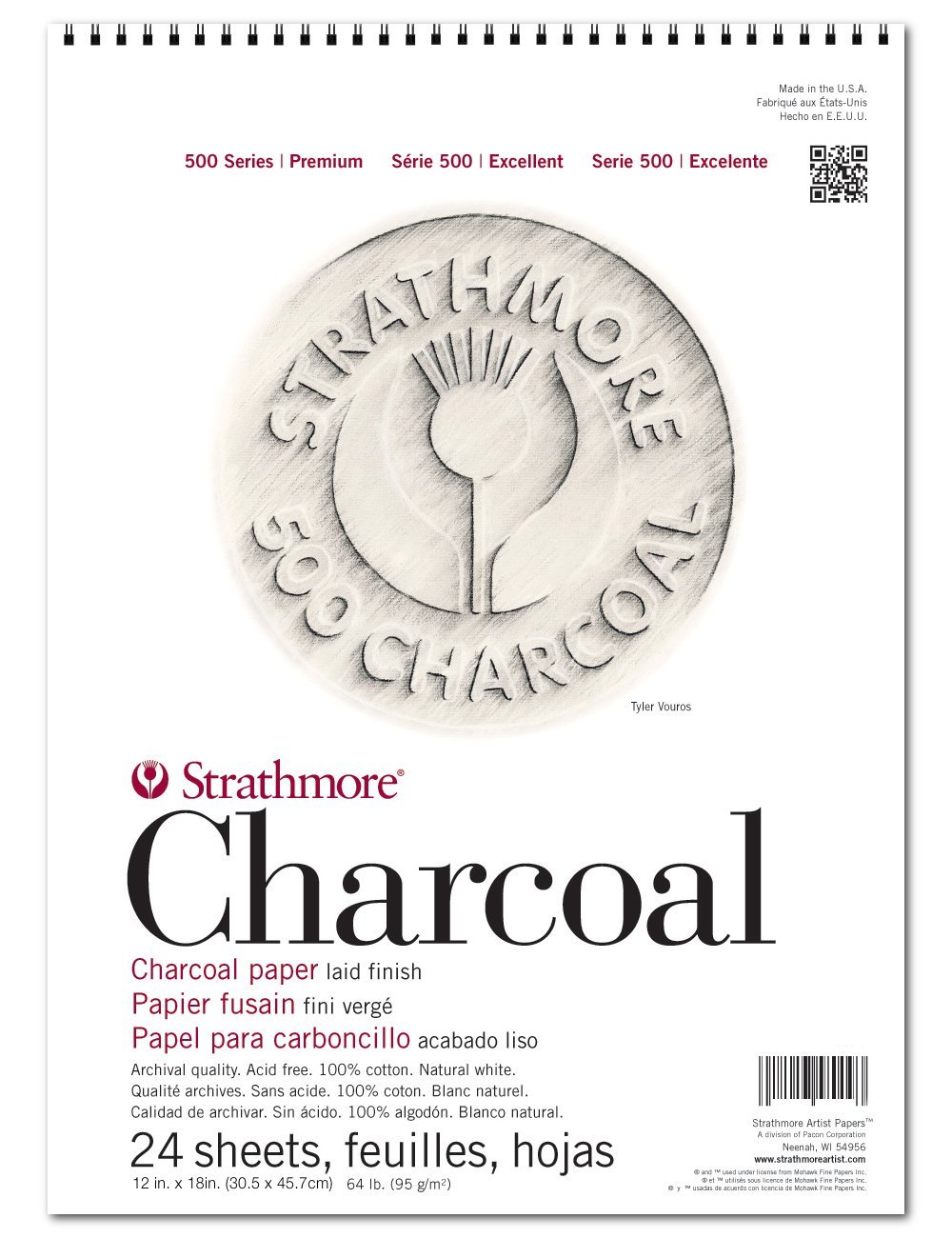 Bloc papier Strathmore gris anthracite 24 feuilles à spirale Pro-Art haut de gamme