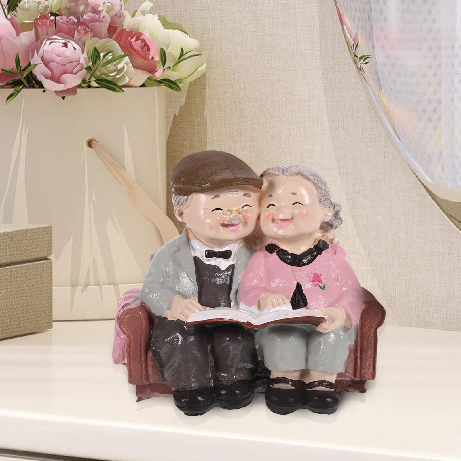 Veemoon Harz-Skulptur – Liebendes älteres Paar | Miniaturfigur Für Hochzeit, Jahrestag, Deko | Handgemacht, Mehrfarbig