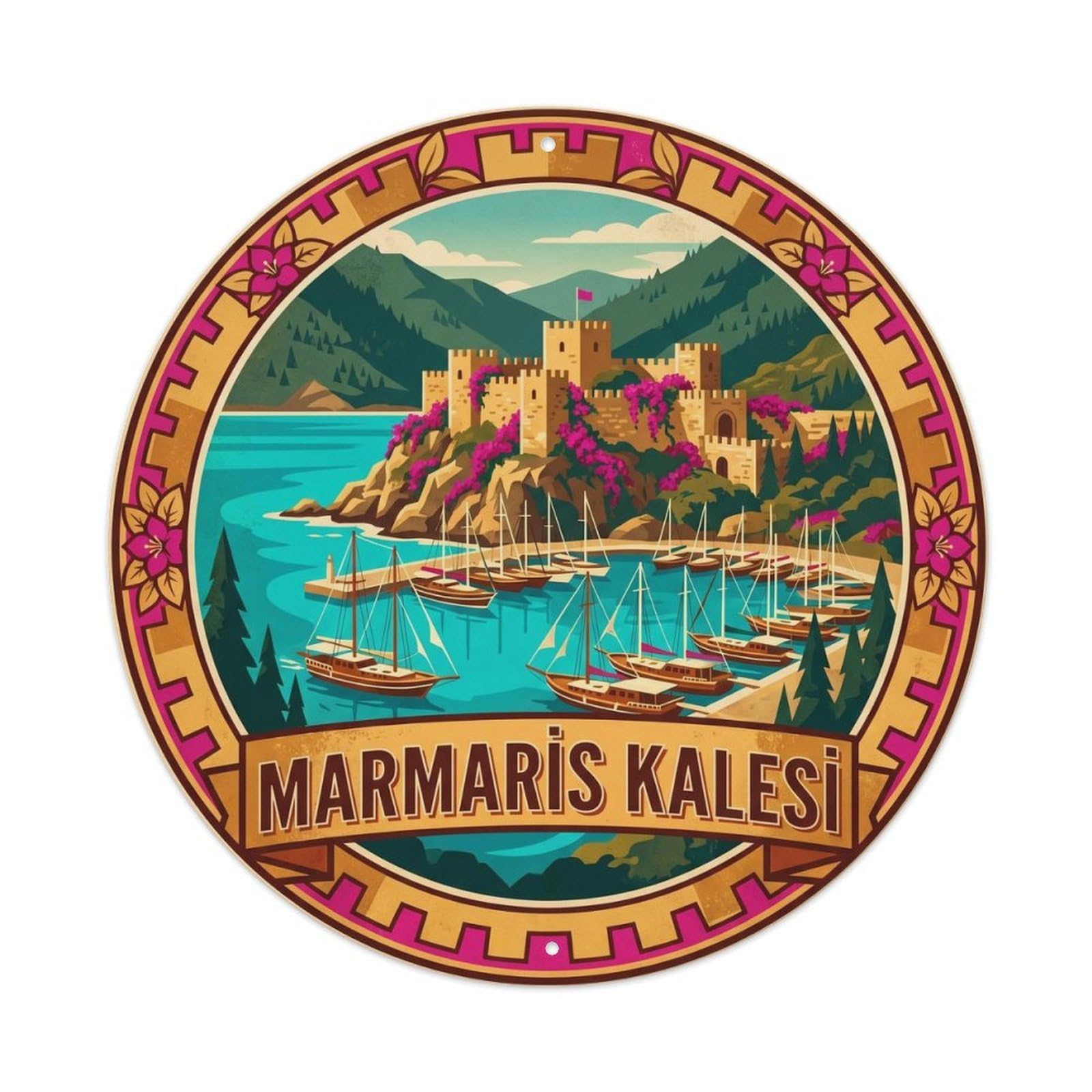 Marmaris Castle Mugla Coastal Landmark Turkey Metal Tin Sign