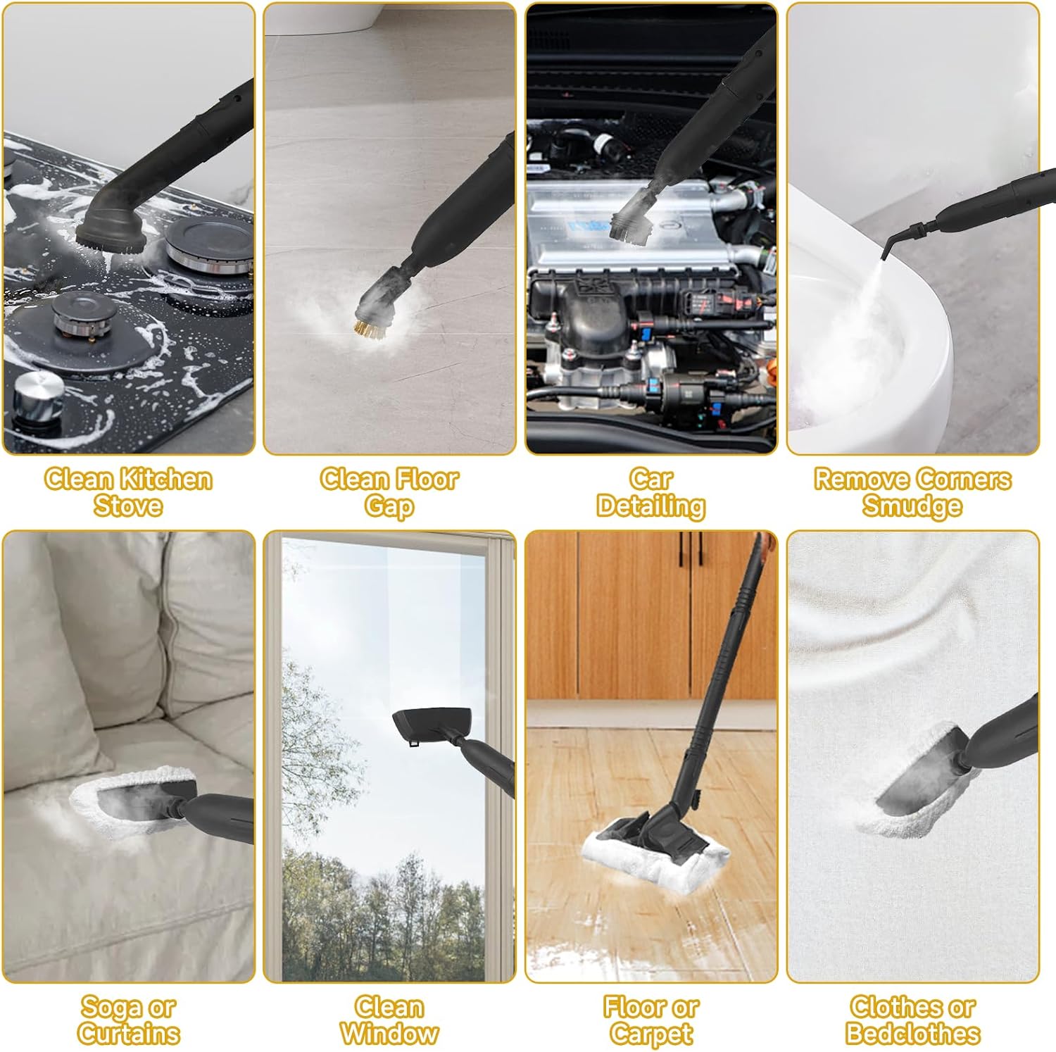 Steam Cleaner, Multipurpose Portable Canister Steamer，Portable Steam Cleaner with 27Accessories, 3 Minutes Fast Heating，for Floors, Windows,Mirrors,kitchens, Glass,Grout and Cars (White)