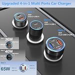 USB C Car Charger 65W, Bangfun 4-Port Dual USB C & USB A Car Charger QC/PD 3.0 Fast Charge Cigarette Lighter Adapter for iPhone 17/16/15/14/13/12/11, Samsung S24/S23/S22 Google Android Phone(Black) | QC/PD 30W Car Phone Charger, Dual 12V USB Car Outl