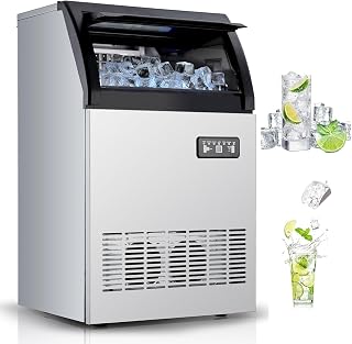 Commercial Ice Maker, 265Lbs/24H High Capacity Ice Machine, 55Lbs Storage Bin, Quiet & Energy Saving 580W Compressor, Stainless Steel for Bar, Home, Restaurant, Party, Under Counter Ice Maker