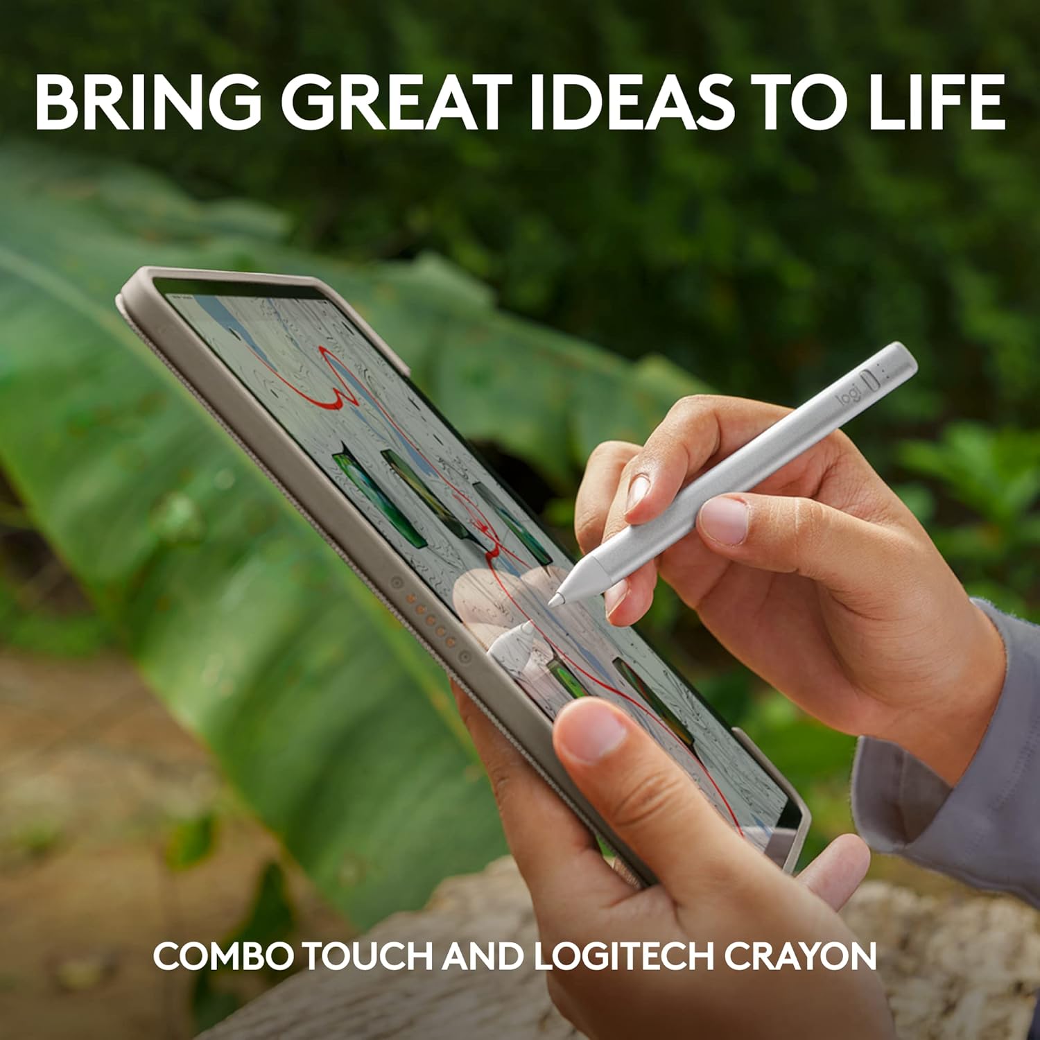 Logitech Combo Touch iPad Pro 11-inch (1st, 2nd, 3rd & 4th gen - 2018, 2020, 2021, 2022) Keyboard Case and Logitech Crayon (USB-C) Digital Pencil (2018 releases and later) - Sand, USA Layout