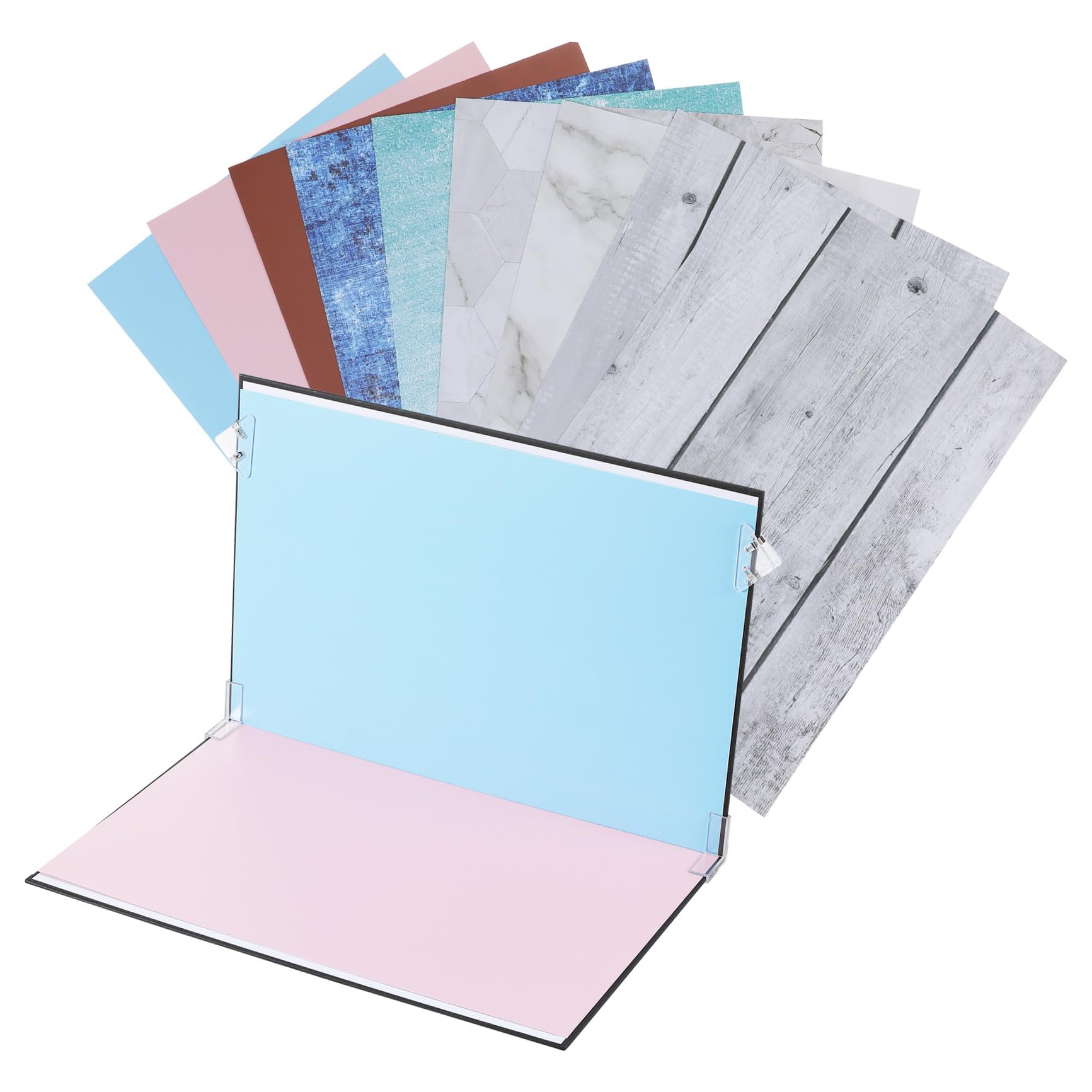 BESTYASH Kit de Escenario para Fotografía de Productos Pequeños con Patrones Dobles, Papel Laminado y Accesorios como Clips y Bolsa, Adecuado para Fotografía en Estudio