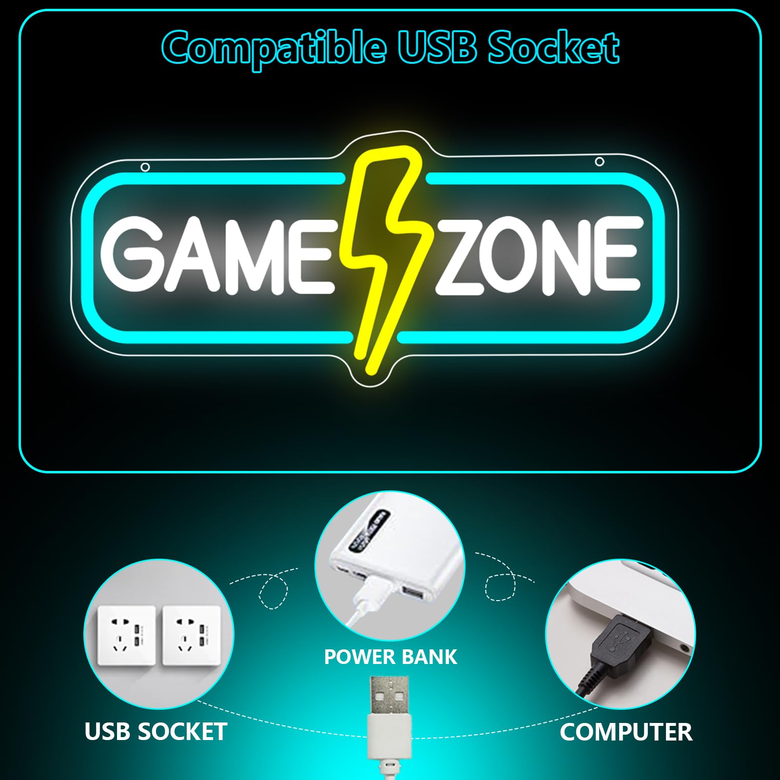 GAME ZONE Neon Schild LED Gaming Zimmer Deko