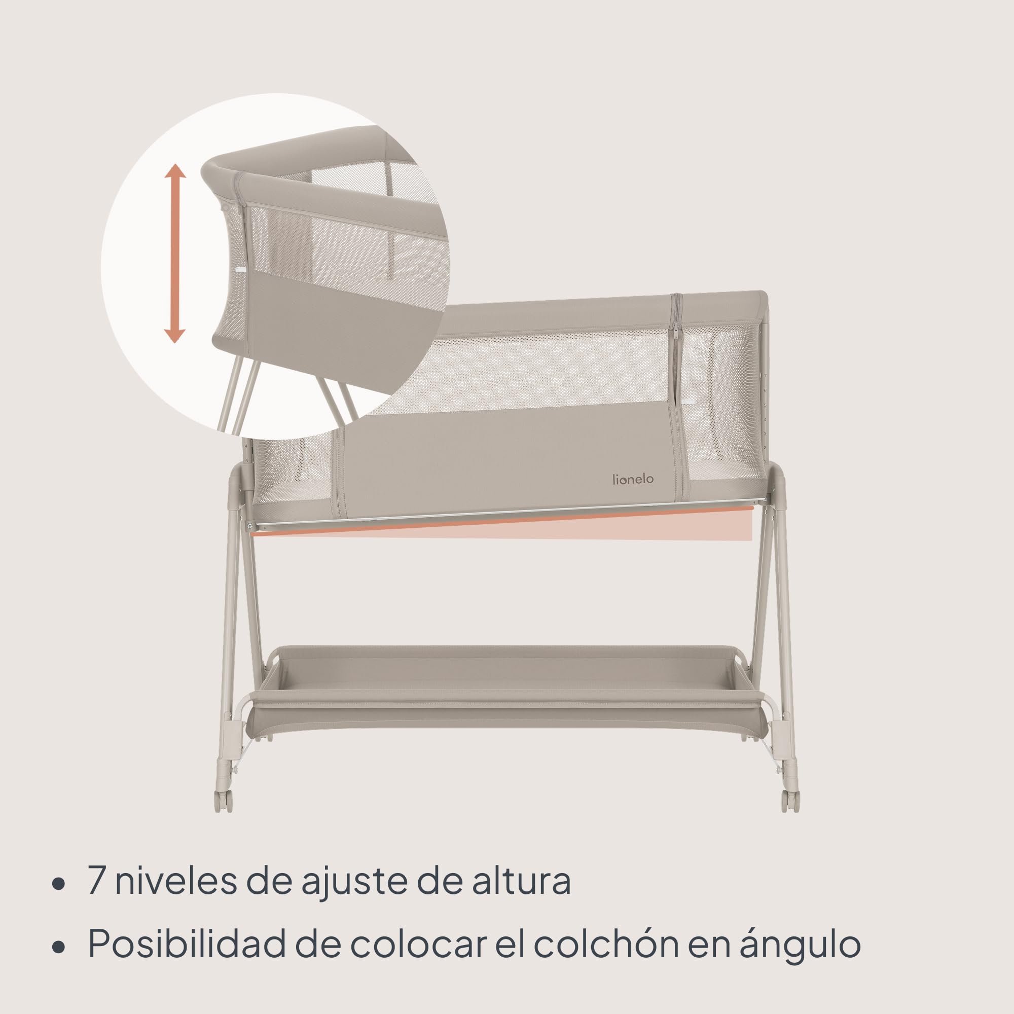 lionelo Luna Cuna de colecho portátil con colchon Cuna de Viaje Bebe co-Sleeping Desde recién Nacido hasta los 9 kg Altura e inclinación Regulables 4 Ruedas con Bloqueo ventilada