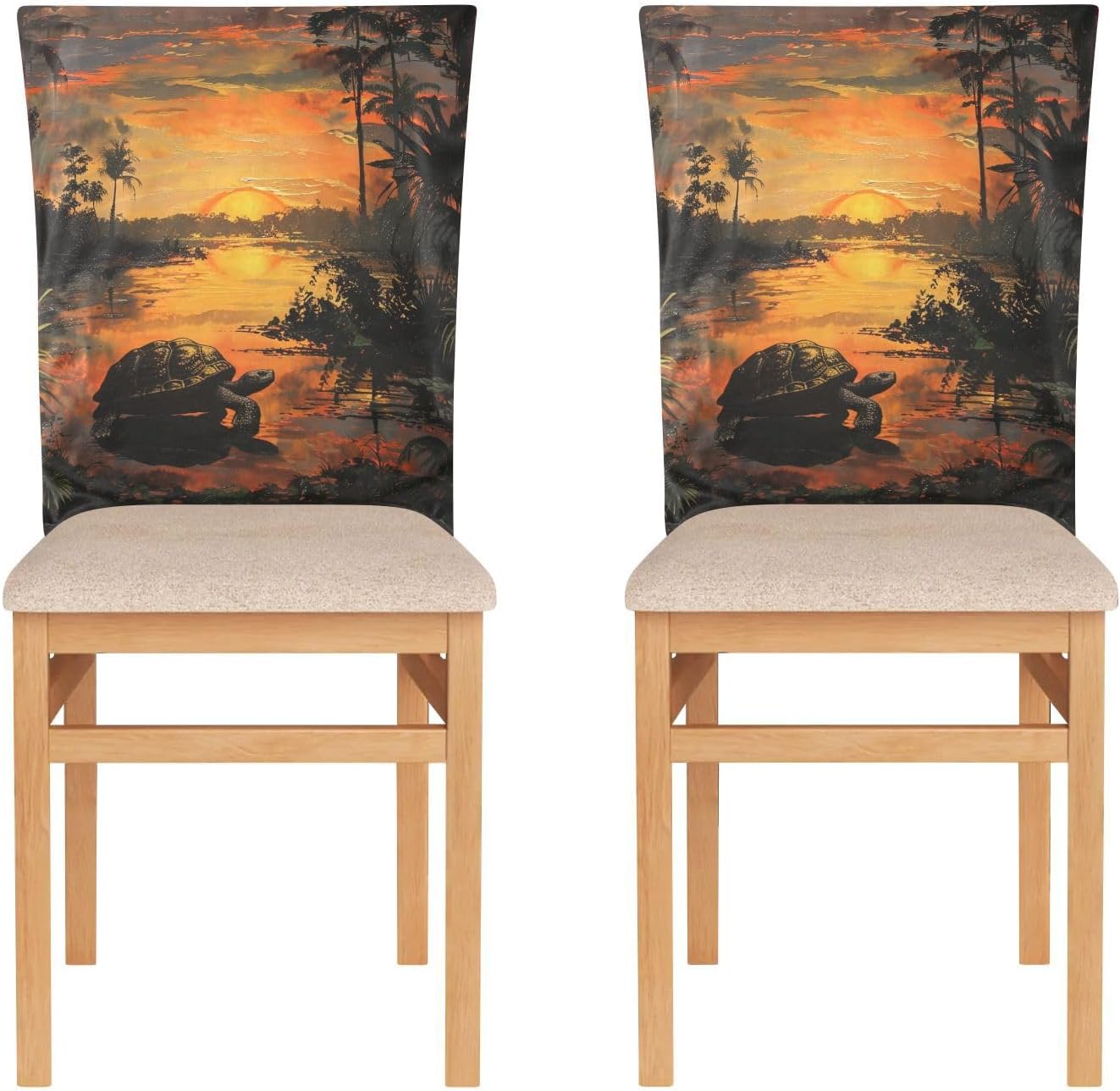 ALAZA Turtle at Sunset Chair Back Cover Set of 6, Washable Reusable Removable Chair Slipcovers Decorative Chair Cover for Home Kitchen Wedding Party