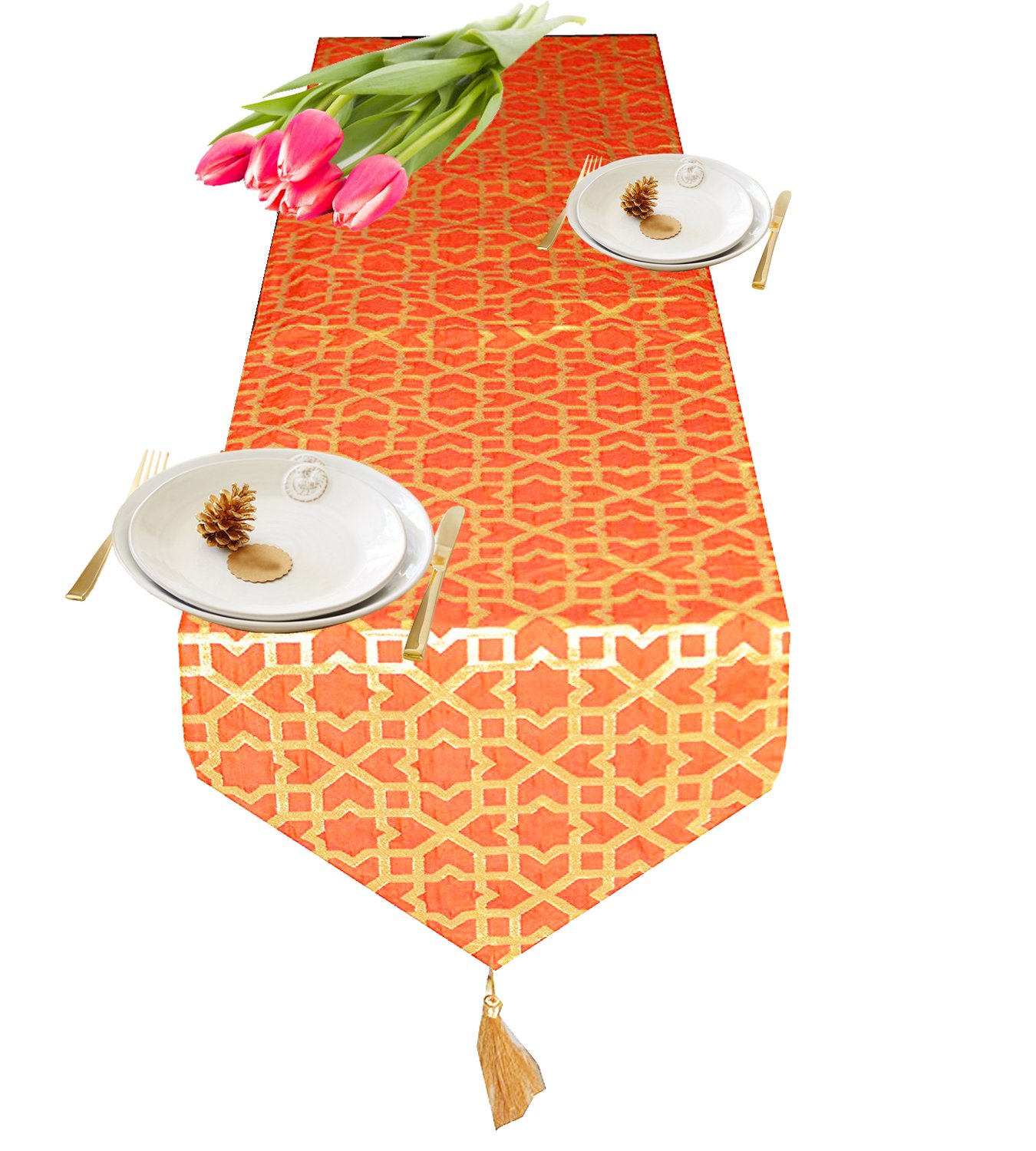PINK PARROT Durable Dopian Jacquard Table Runner 12"X 70 " 1 Pc (orange)