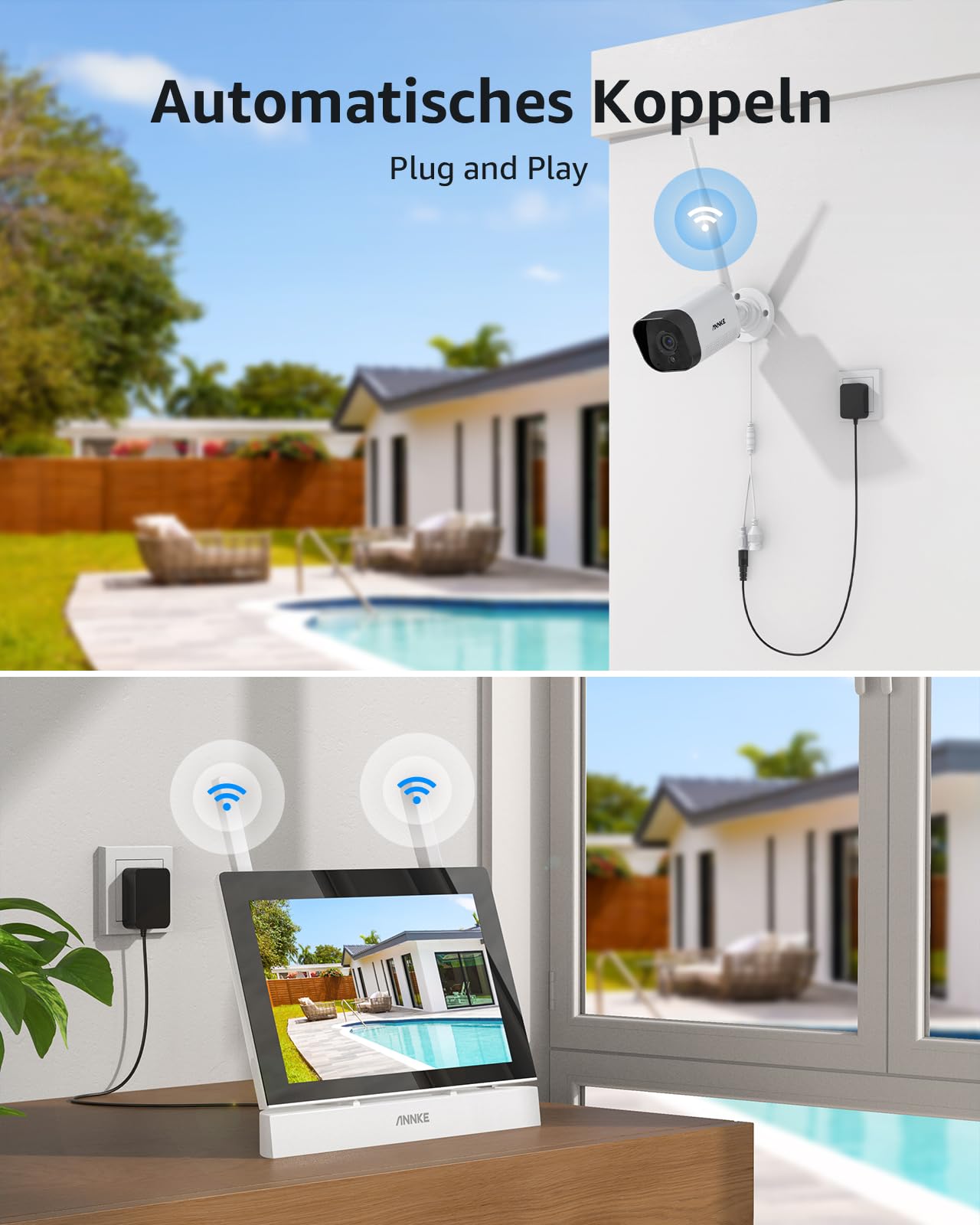 Zestaw kamer monitoringowych ANNKE z monitorem, 5MP 4CH 7-calowy ekran dotykowy NVR z 2 szt. 5MP kamerami WiFi, 2-drożny audio, rozpoznawanie osób, 30m noktowizor, alarm aplikacji i poczty, karta SD
