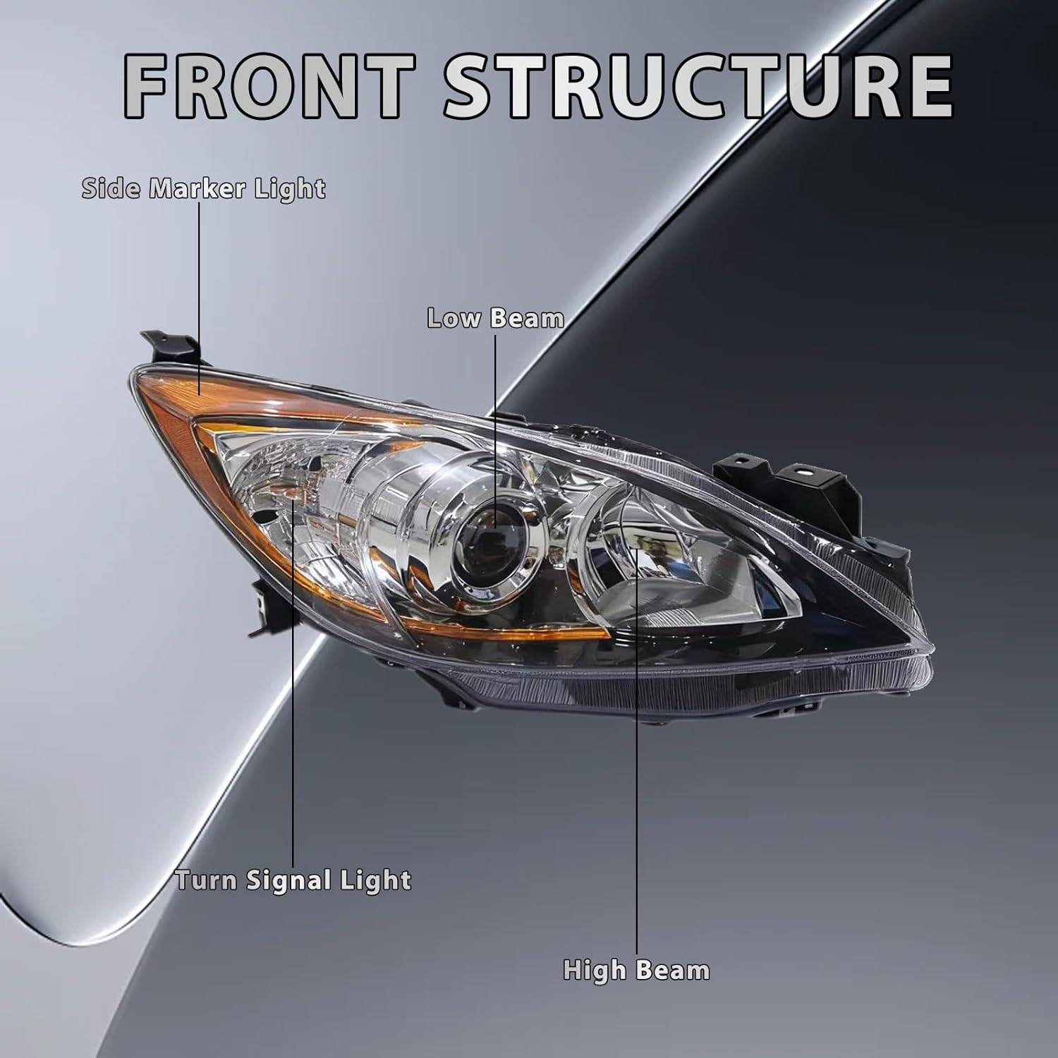 2 Pcs Front Headlight Assembly, Compatible with 2010–2013 Mazda3, 4-Doors