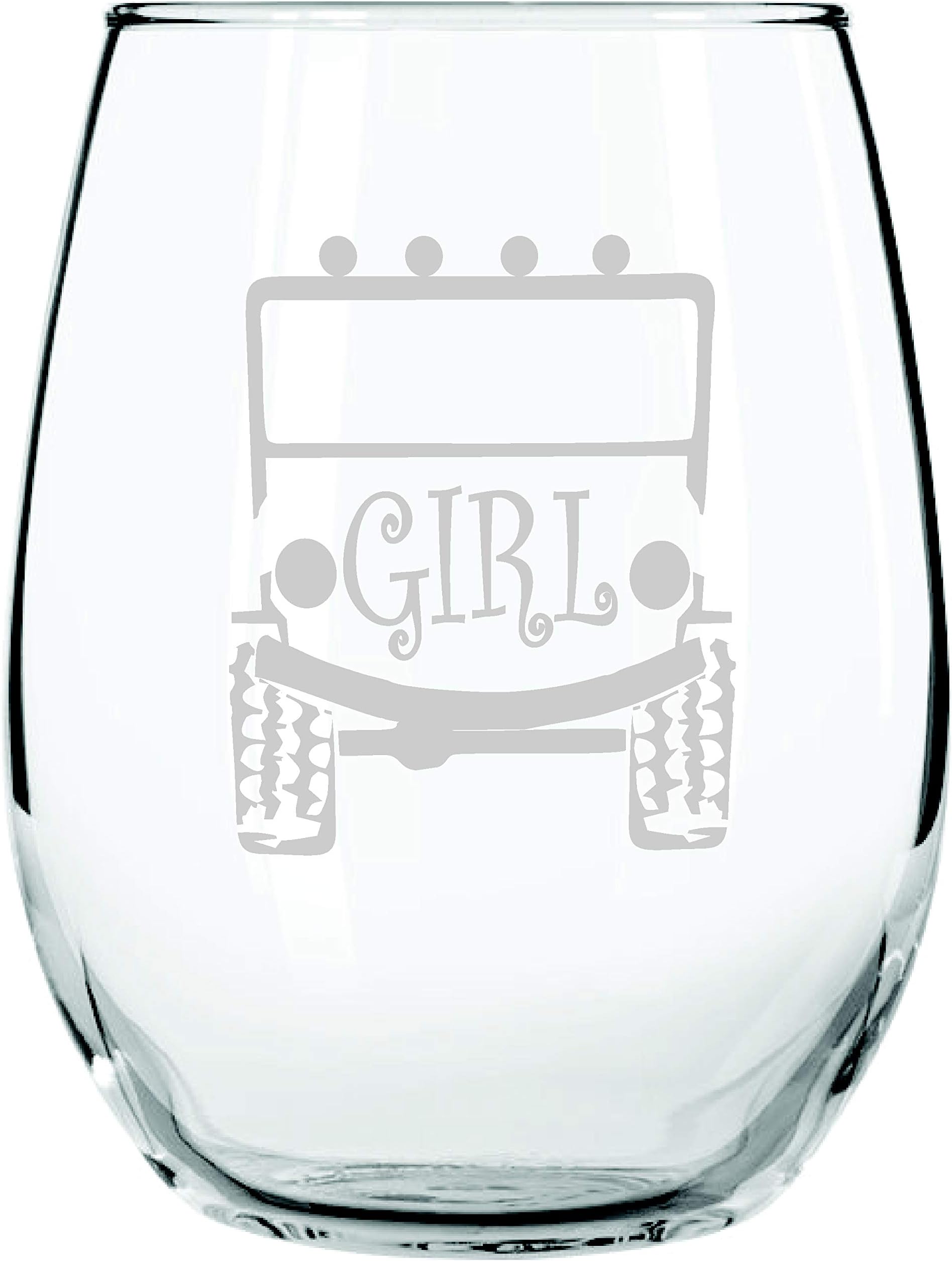 Trucker GIRLS like offroad too! STEMLESS WINE GLASS | Off Road Rock Climber or Mall Crawler | Woman or Girl Offroaders 4 X 4 | 15 Ounce | Birthday, Anniversary