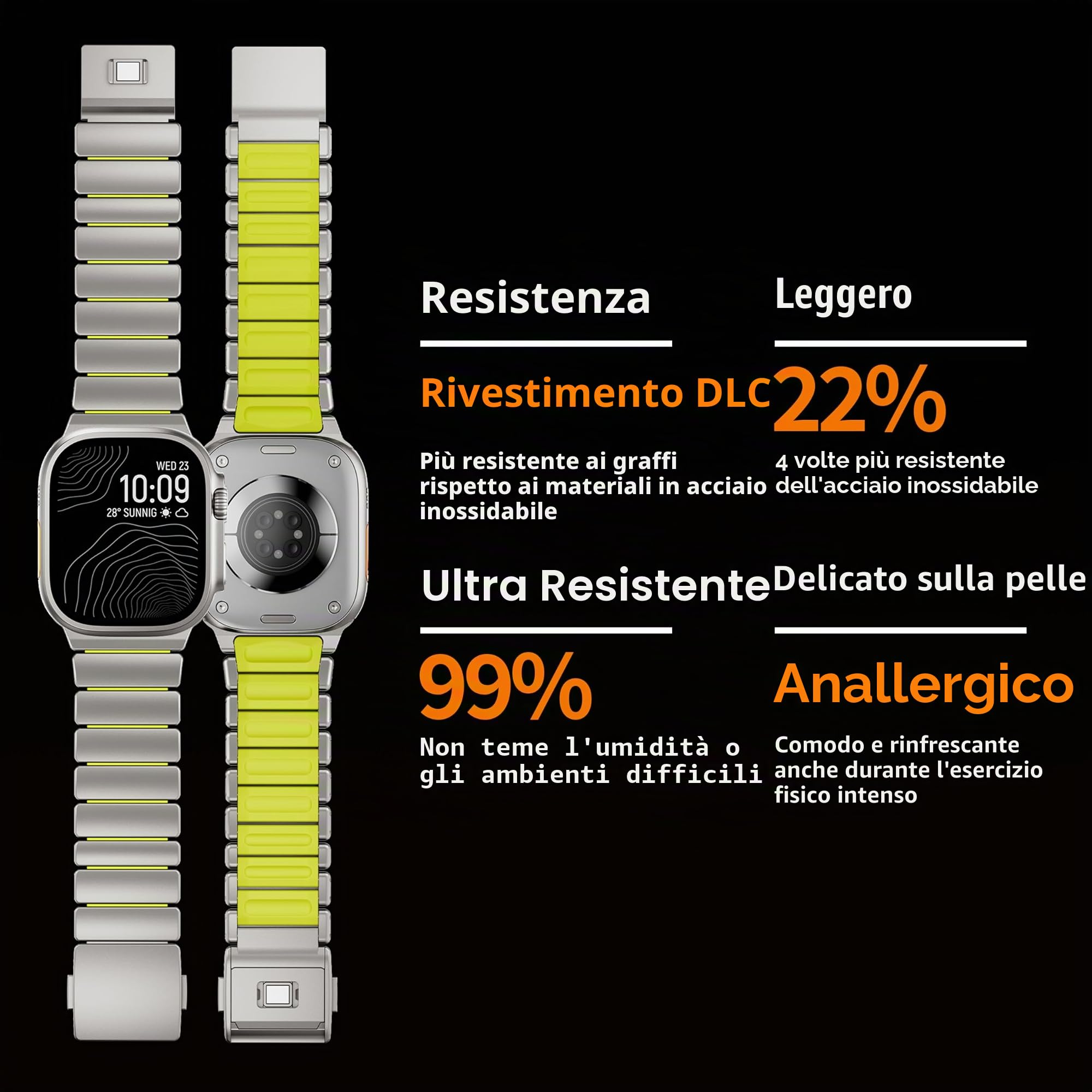 Cinturino in titanio compatibile con Apple Watch Ultra 3/2/1 49 mm, titanio silicone doppio strato, chiusura magnetica, cinturino di ricambio per iWatch Series11