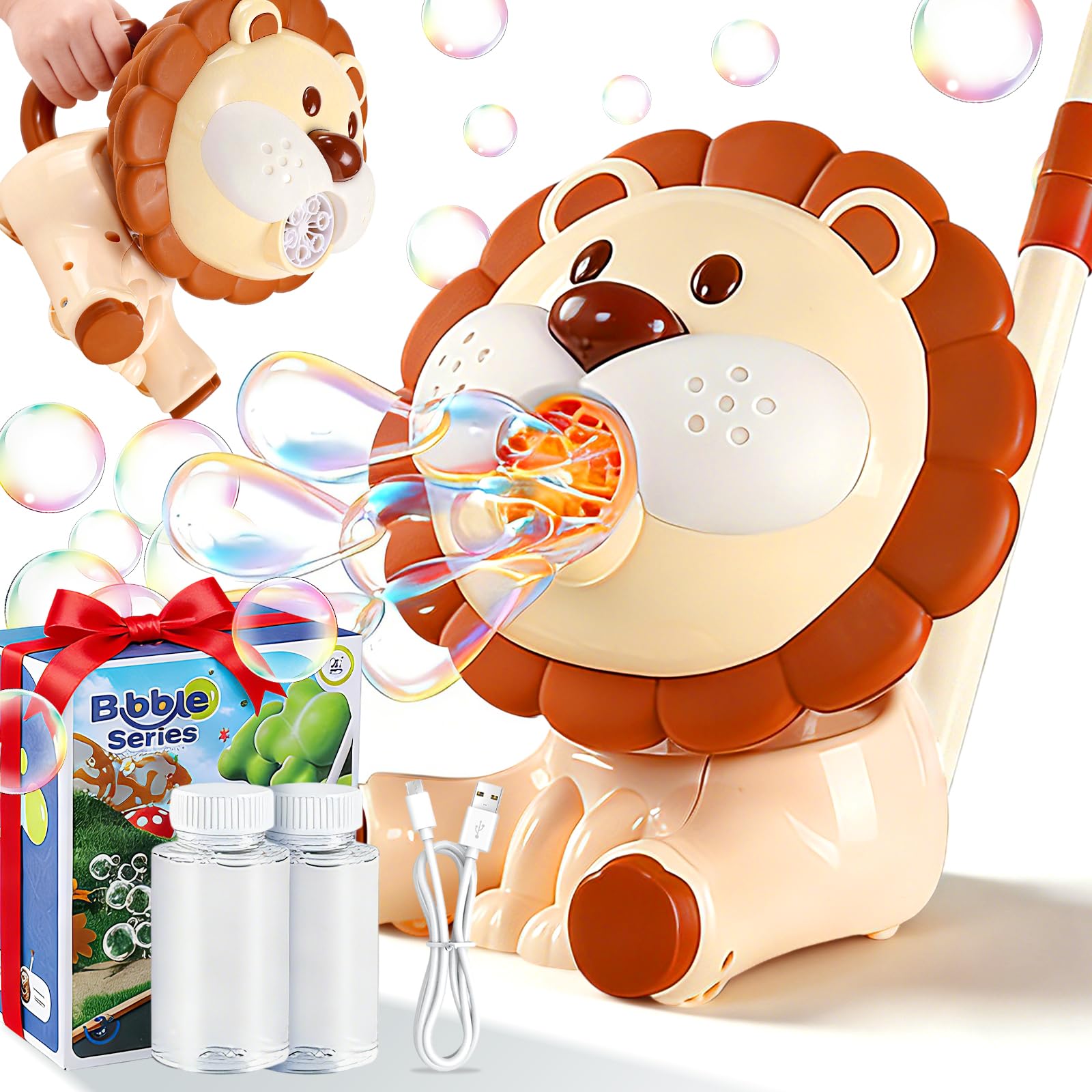 Lion Automatic Bubble Machine for Toddler Kid Princess Toy 3 4 5 6 7 8 Year Old Little Girl Gift Lawn Mover Maker Blower Outdoor Juegos Juguetes Burbujas Niñas Easter Present