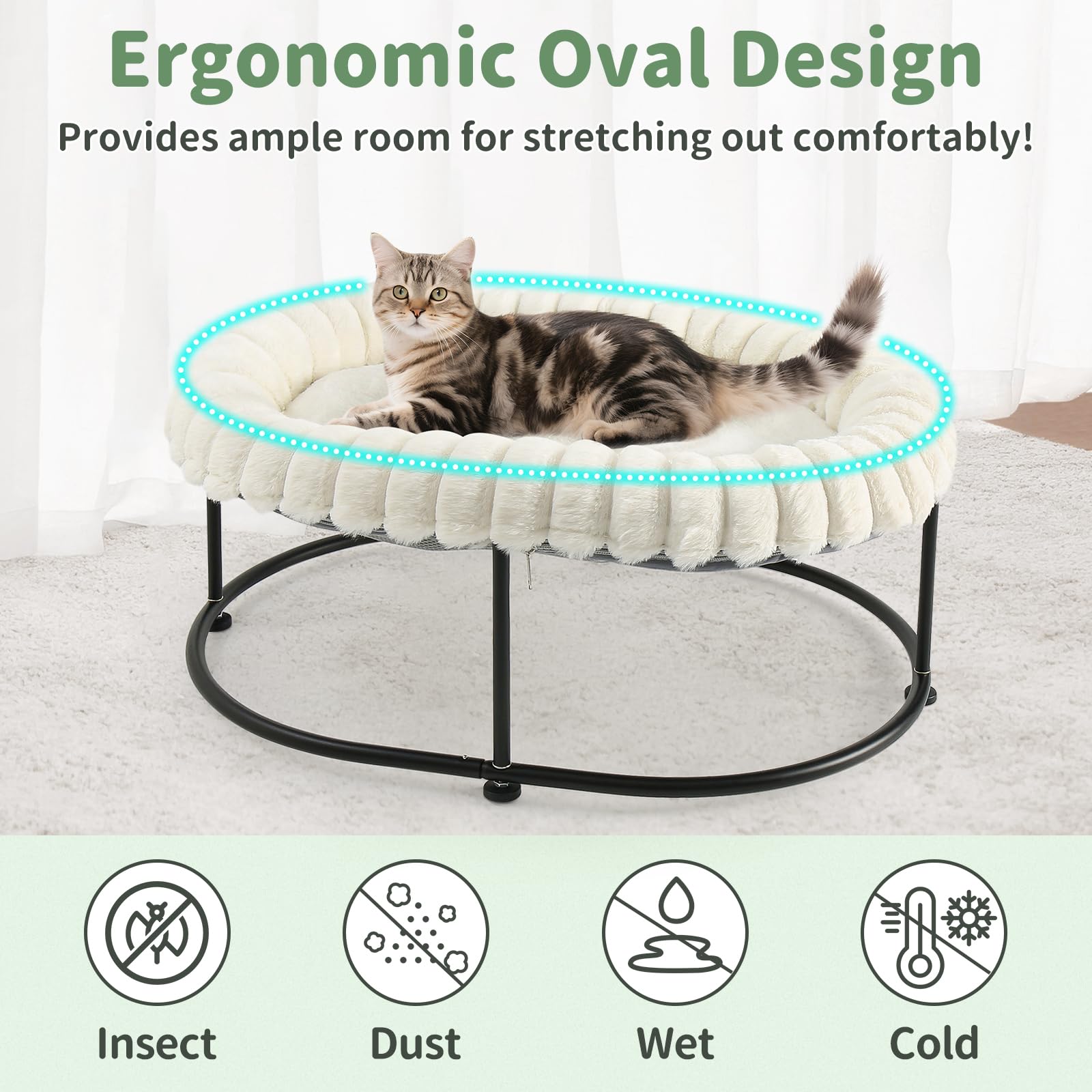 GUUSII HOME Elevated Cat Bed Raised Kitty Hammock for Indoor Cats Large Kitten Sofa Puppy Chair Pet Couch with Free-Standing Metal Frame Washable Padding Cushion Easy Assembly 58.5*43*21cm (White) - Image 3
