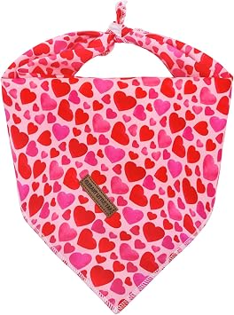 Elegant little tail Valentine's Dog Bandana - Red Heart Pet Bandanas Washable Bib Kerchief Scarf Cute Adjustable Pet Bandanas for Small Medium Dogs