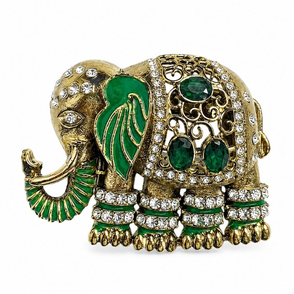 Traditional Gold Plated Stone Studded Elephant Design Brooch for Sherwani, Indo Western, Suit, Blazer & Kurta for Men (SMBR011G)-image-21