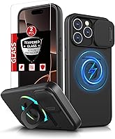 Vista 22 de Funda magnética para iPhone 11 Pro compatible con carga inalámbrica MagSafe, con 2 protectores de pantalla, anillo kickstand de 360° integrado +