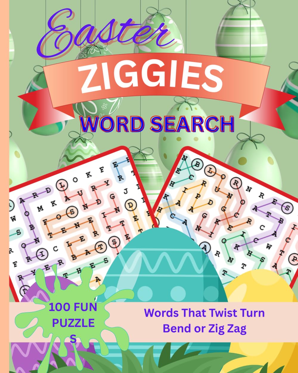 Word Search ZIGGIES Easter: Words That Bend Twist Turn or Zig Zag