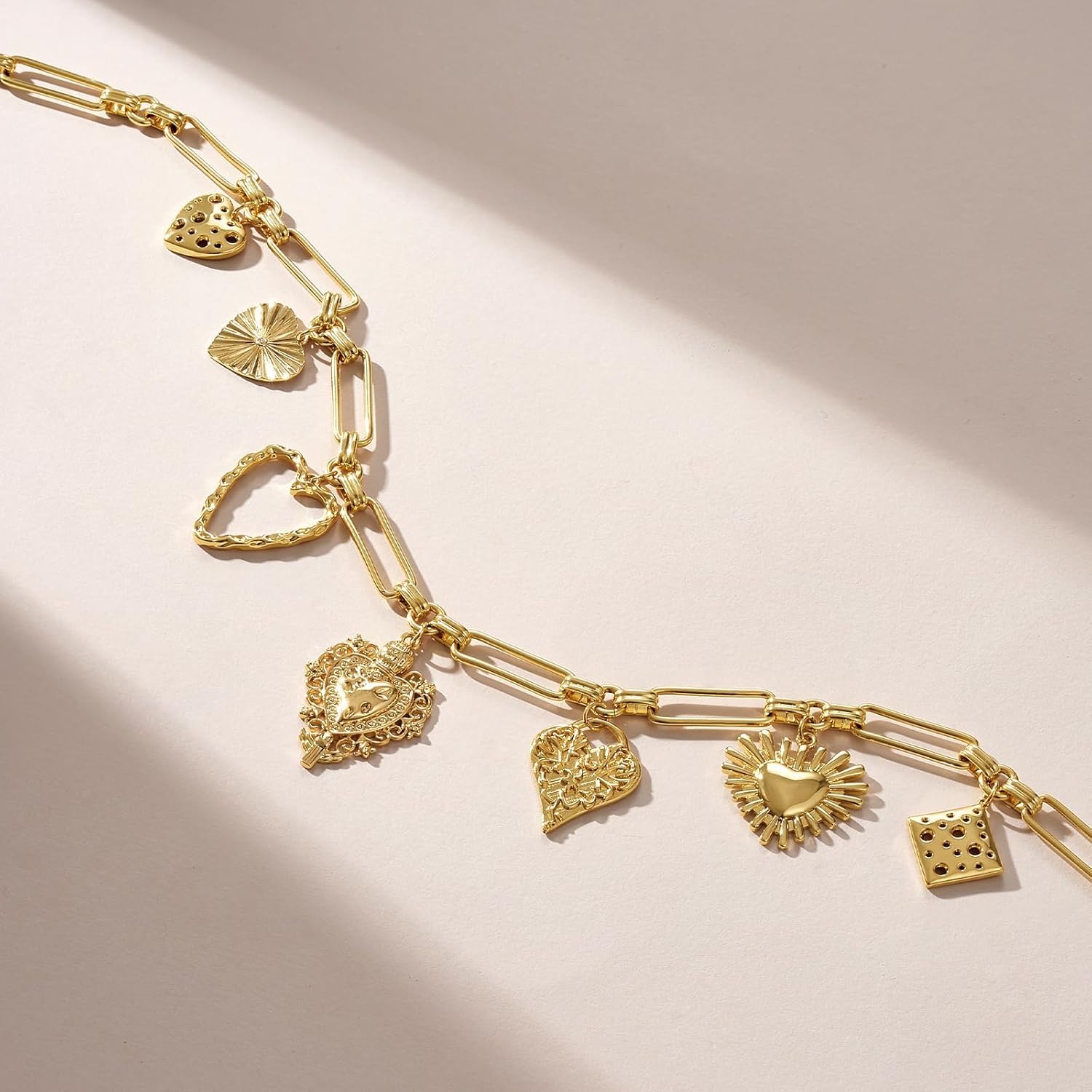 KissYan Heart Charm Necklace for Women, 14K Gold Plated Chunky Red Love Heart Pendant Link Chain Fashion Jewelry Gifts - Image 6