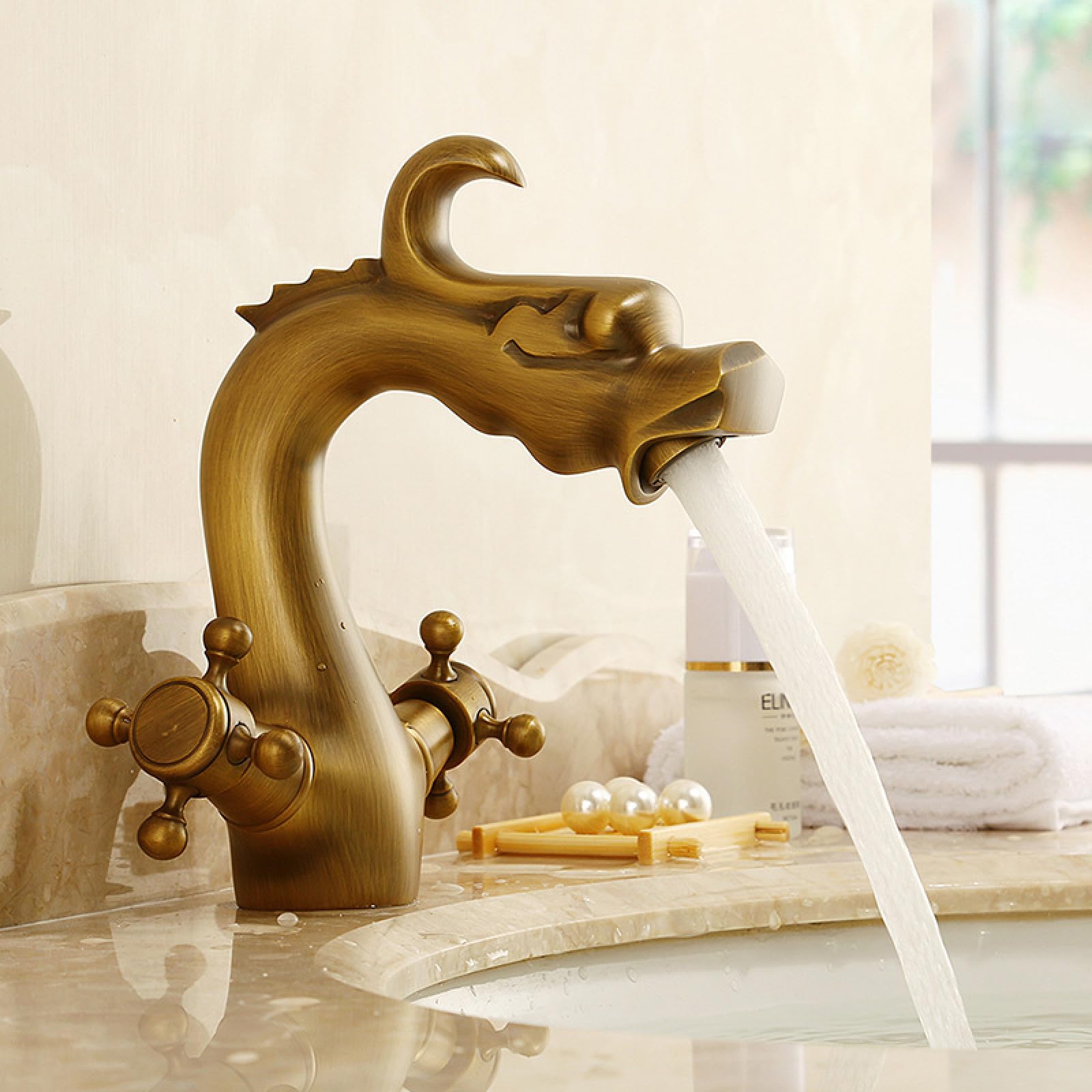 Fanjubei Antique-Style Short Style Bathroom All-Copper Vintage Hot And Cold Basin Faucet