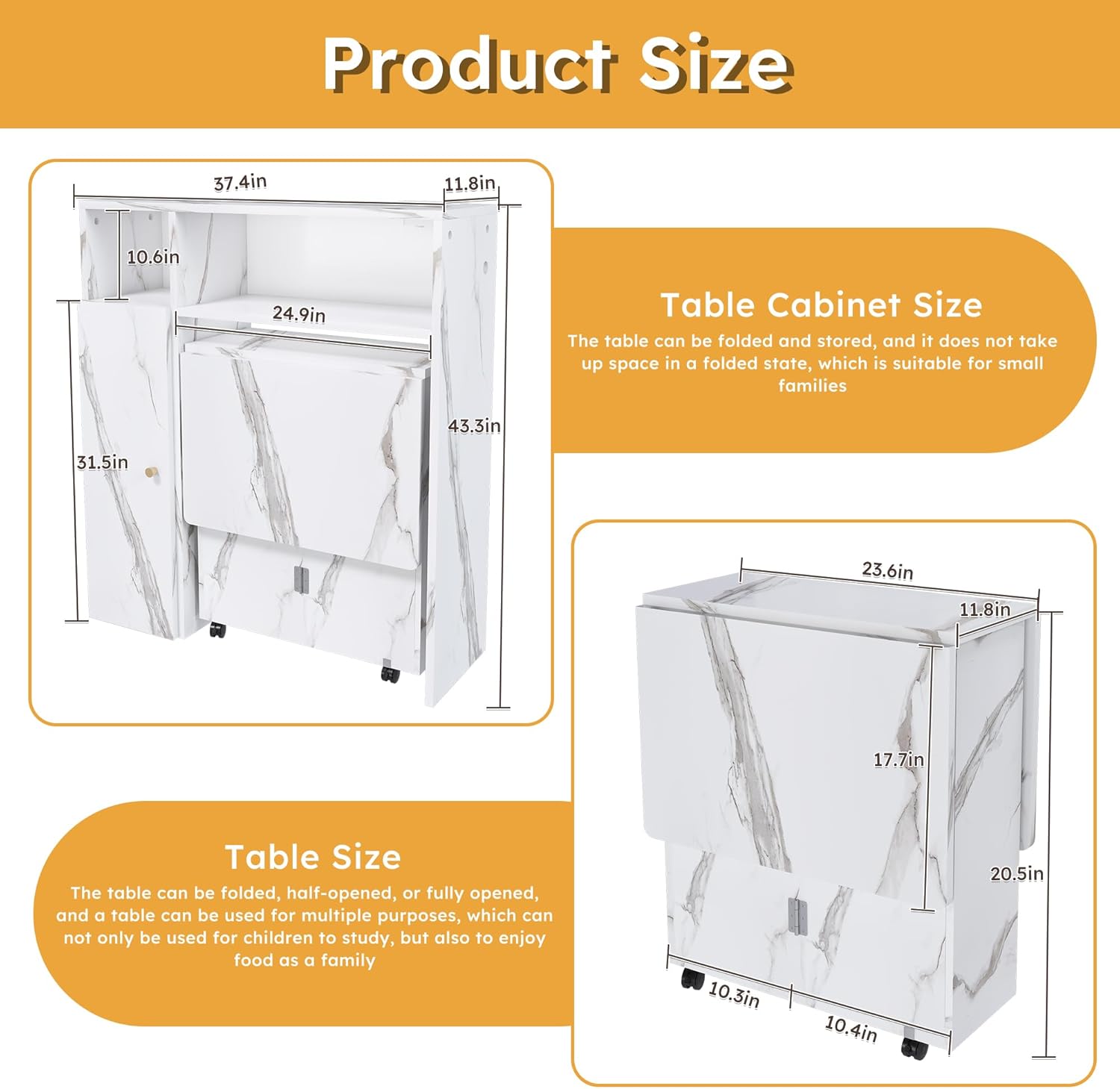 Montary Multifunctional Folding Dining Table with Wall-Mounted Sideboard & Storage for Small Apartments, Movable Kitchen End Table Extendable Dining Table Set for 2-6 People, White