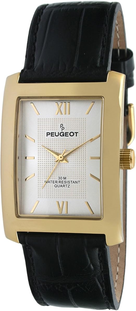 PP Peugeot Men's Rectangular Textured Roman Numeral Dial Classic Dress