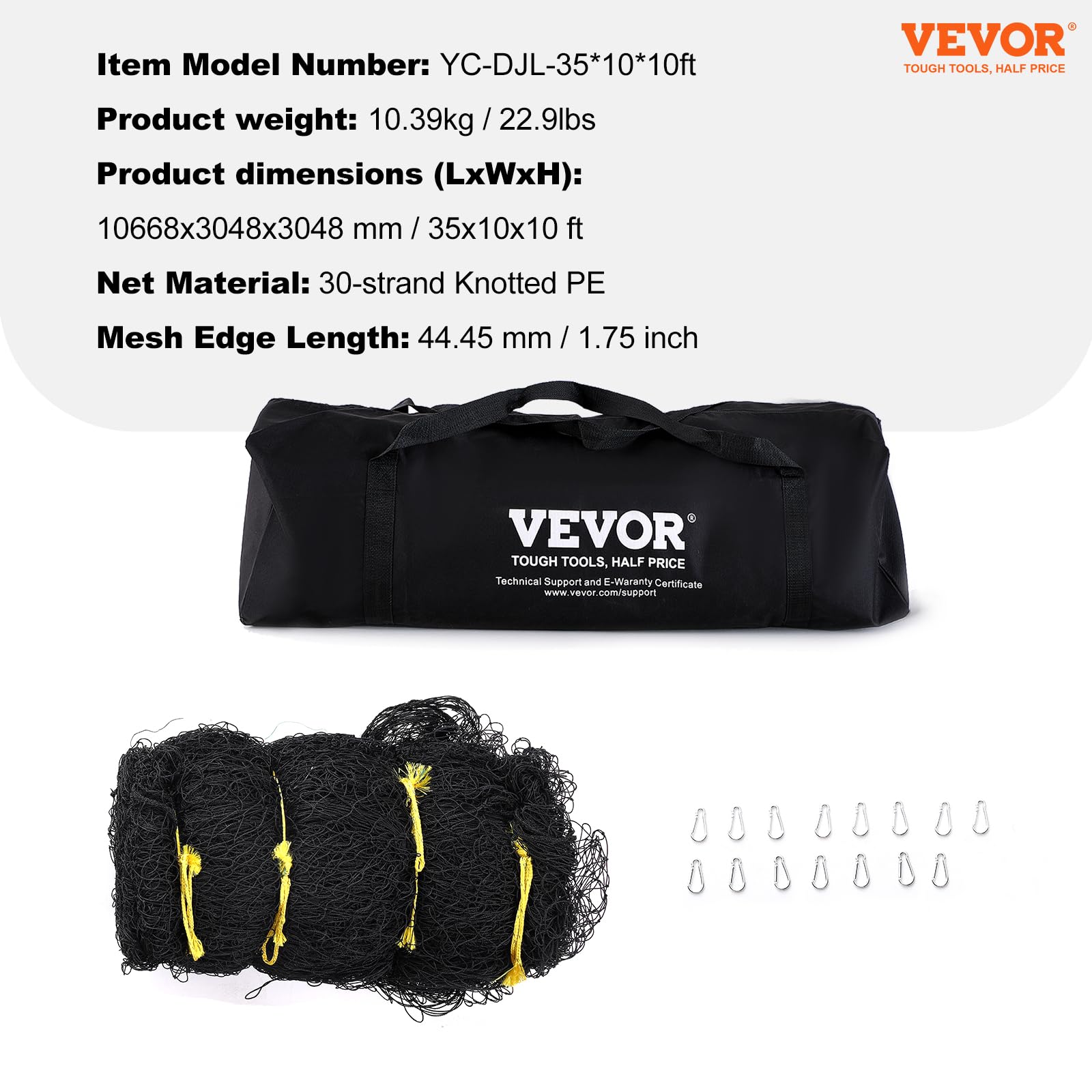 VEVOR Baseball-Schlagkäfig-Netz für Zuhause oder Hinterhof 35 Fuß, Baseballkäfig zum Schlagen und Aufstellen, Baseballnetz, Schlagkäfig, für Kinder oder Erwachsene Schwarz (nur Netz)