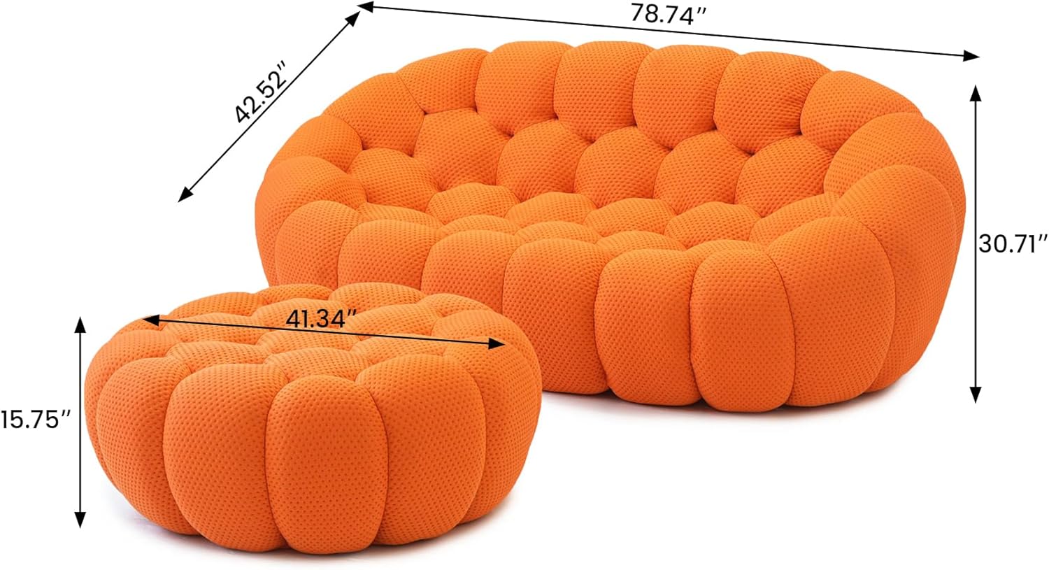 WJShome 79.5" Comfy Small Loveseat Sofa and 42.5" Foot Rest Ottomans Chair for Small Spaces, Modern Sponge Floor Lazy Sofas Couch for Bedroom Living Room, No Assembly Deep Seat Couches, Orange