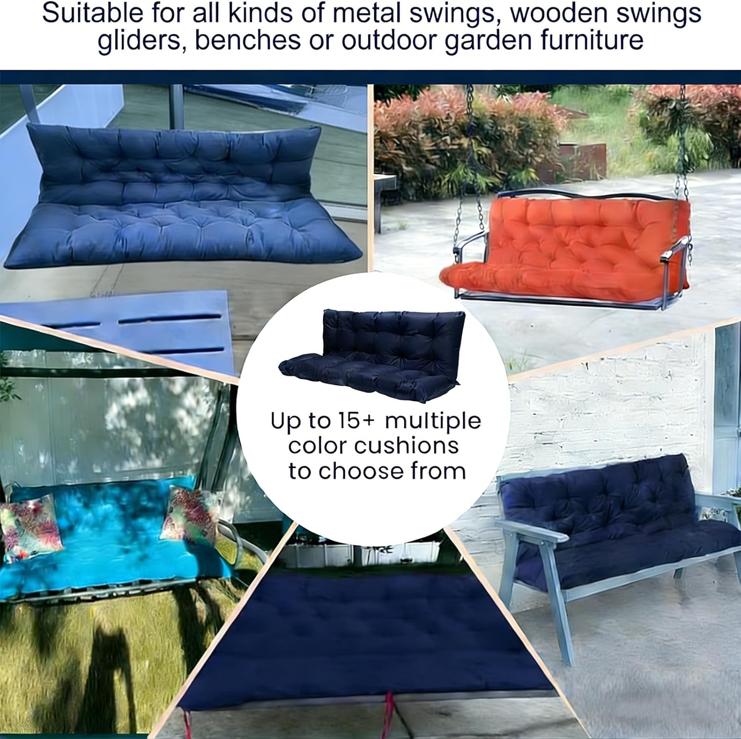 Porch Swing Cushions,2-3 Seater Outdoor Swing Cushions Replacement with Backrest and Ties,Waterproof and Fade Resistant for Patio Furniture Garden(Navy Blue 60×40 in)
