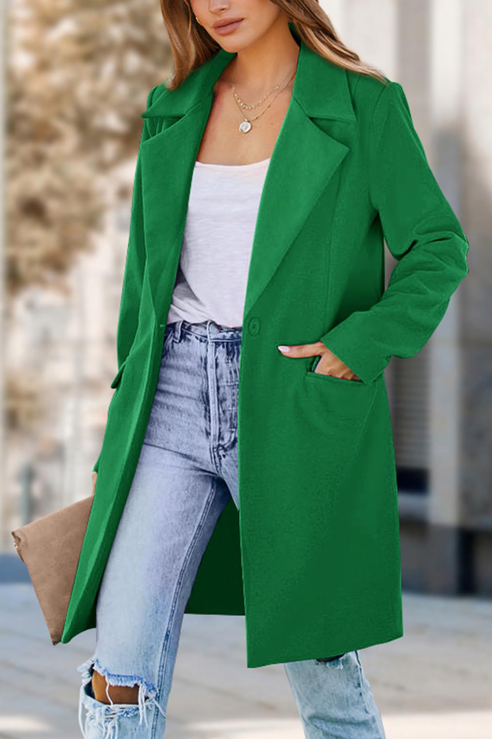 PRETTYGARDEN Women's Business Casual Long Blazer Jackets(Green,M) view 6