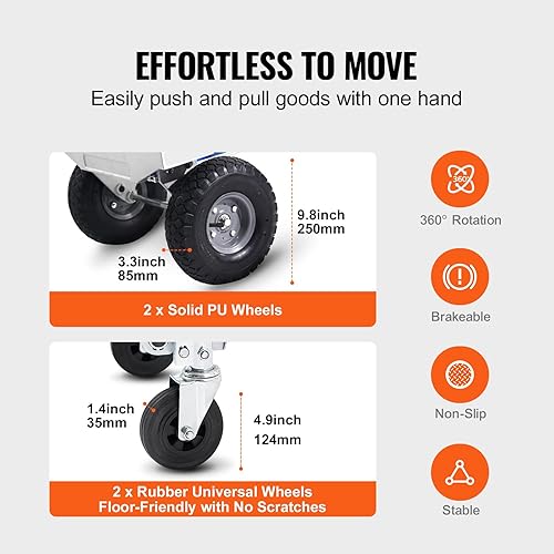 Miniatura 95 de VEVOR Folding Hand Truck and Dolly, 309 Lbs Capacity, Aluminum Foldable Cart, Heavy-Duty Luggage Trolley Cart with Telescoping Handle and PP+TPR