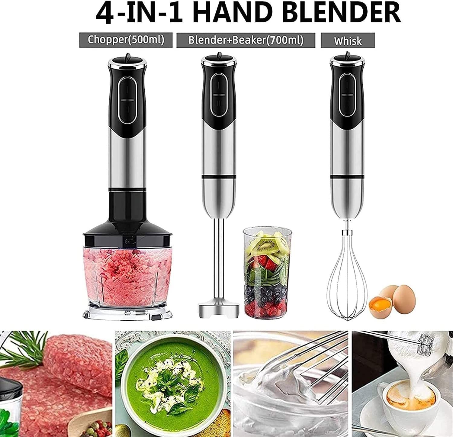 Blender ręczny, elektryczny blender ręczny, ostrza ze stali nierdzewnej 304, ręczny blender kuchenny do zup, koktajli, przecierów, jedzenia dla dzieci, 600 W