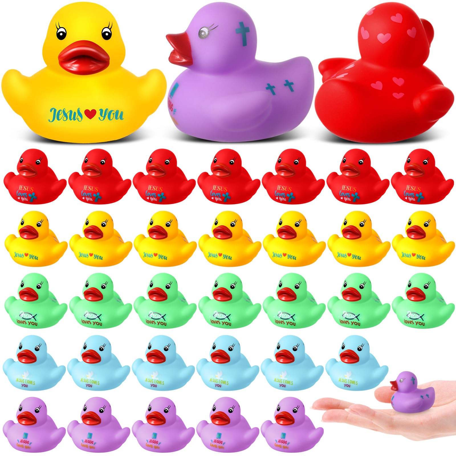Sotiff 25 Pcs 2 Inch Jesus Loves You Rubber Ducks Bulk Christian Mini Duck Figures Religious Little Jesus Ducks Religious Party Favors for Church Hide Sunday Gifts Easter Baskets Fillers