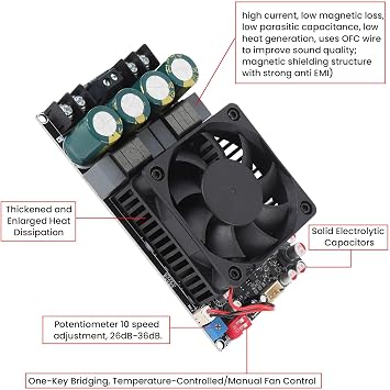 Acogedor TPA3255 デジタルパワーアンプボード、600W ハイパワーステレオ 300Wx2 ブリッジモノラル、大型ヒートシンクおよび温度制御付き、オーディオアンプシステム用