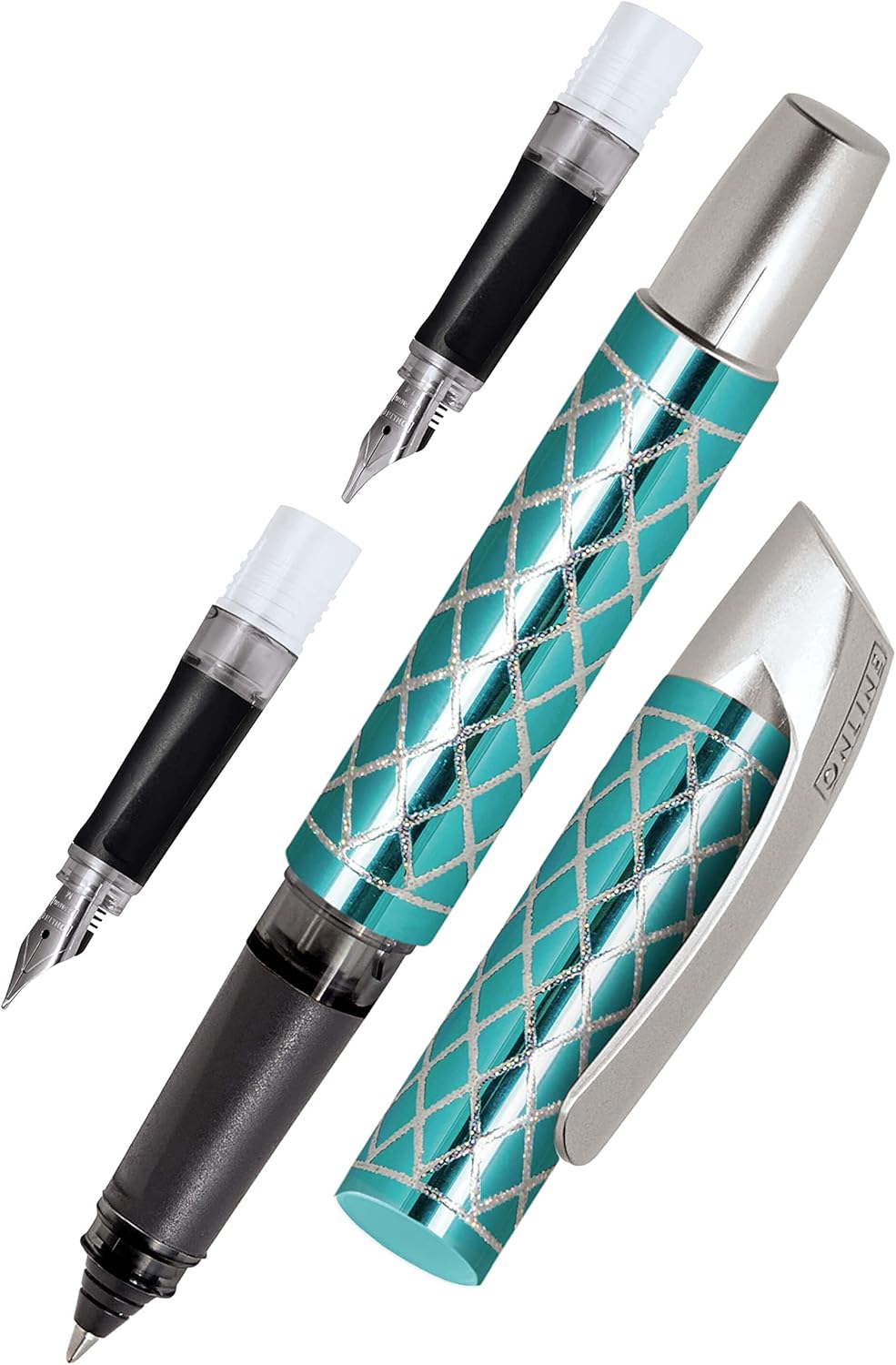 Online Learning to Write Fountain Pen and Rollerball Switch Starter Set Pink Beginner Nib for Right-Handed Users, Ergonomic Ink Cartridge Roller for Students, Stylus Tip, Includes Standard Ink