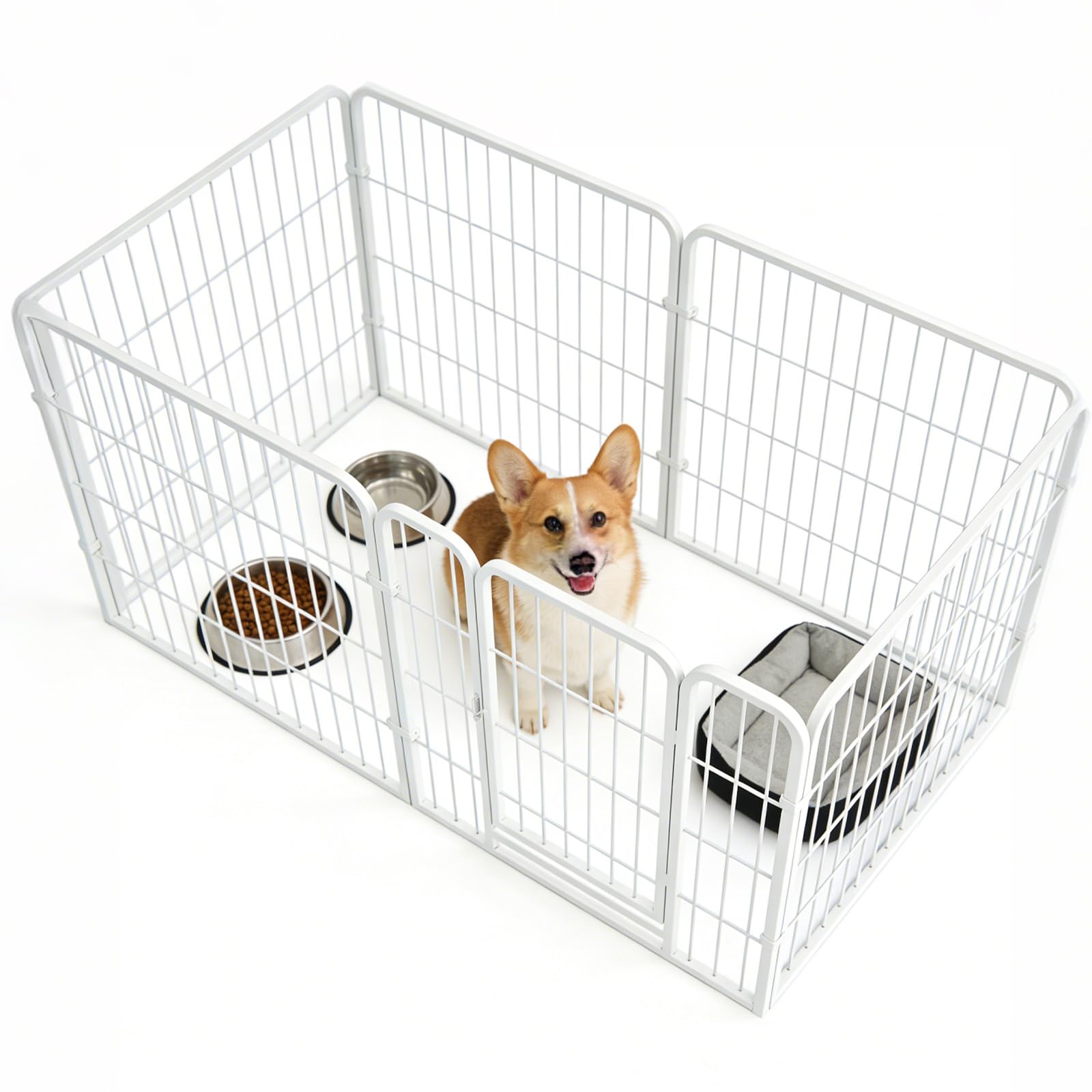 Dog Playpen for Small Dog, 6 Panel Puppy Pen with Door, High 60cm Indoor Dog Pen, Portable Detachable Metal Pet Run Enclosures for Puppies, Cats, Rabbits Dogs,White, 120x60x60cm