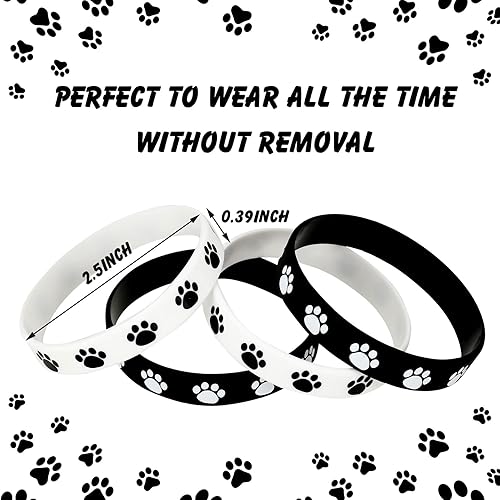 Miniatura 4 de 48 pulseras de goma con estampado de patas, pulseras elásticas de silicona multicolor para suministros de fiesta de cumpleaños, negro, blanco