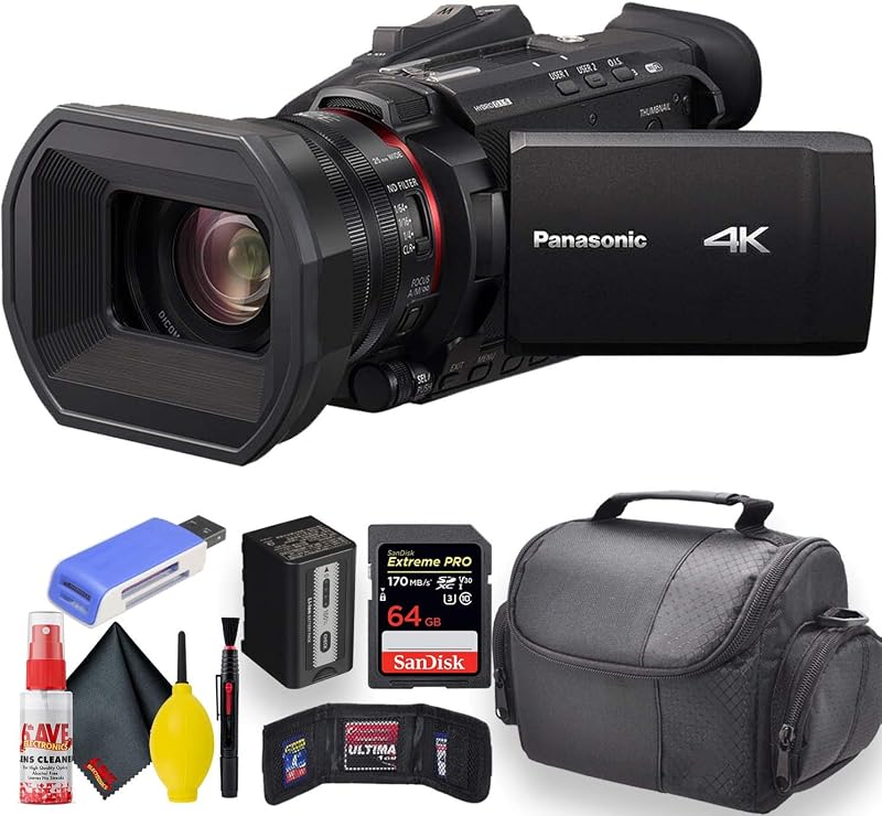 Panasonic HC-X1500 Videocámara profesional 4K con zoom óptico de 24x, transmisión en vivo WiFi HD con estuche blando + tarjeta Sandisk Extreme Pro de 64 GB + juego de limpieza y cuidado + más - Paquete de inicio