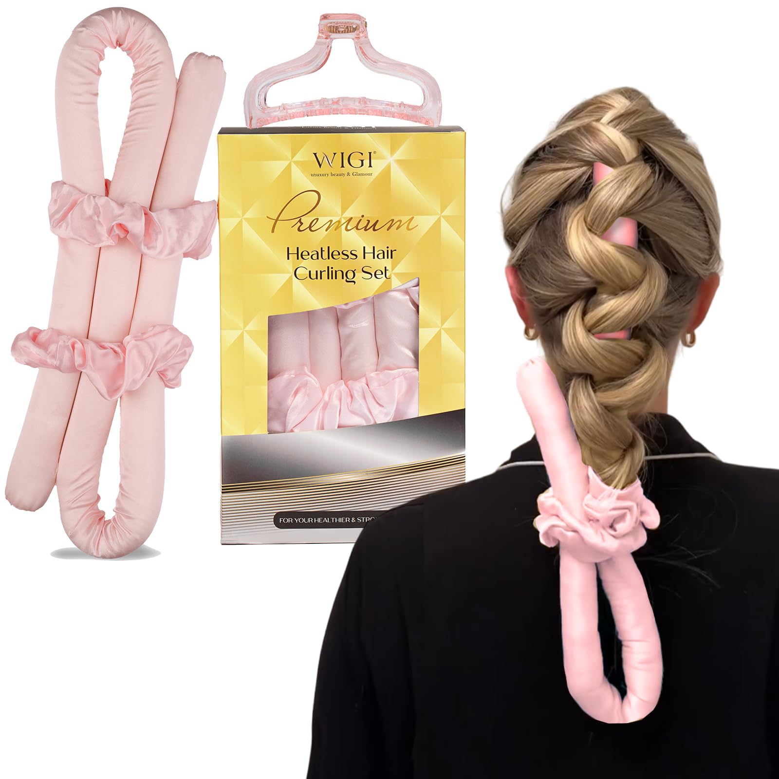 WIGI Premium Heatless Hair Curler, 100% Pure Mulberry Silk, No Heat Curling for Hair, DIY Hair Curlers to Sleep in Overnight (Pink, Basic)