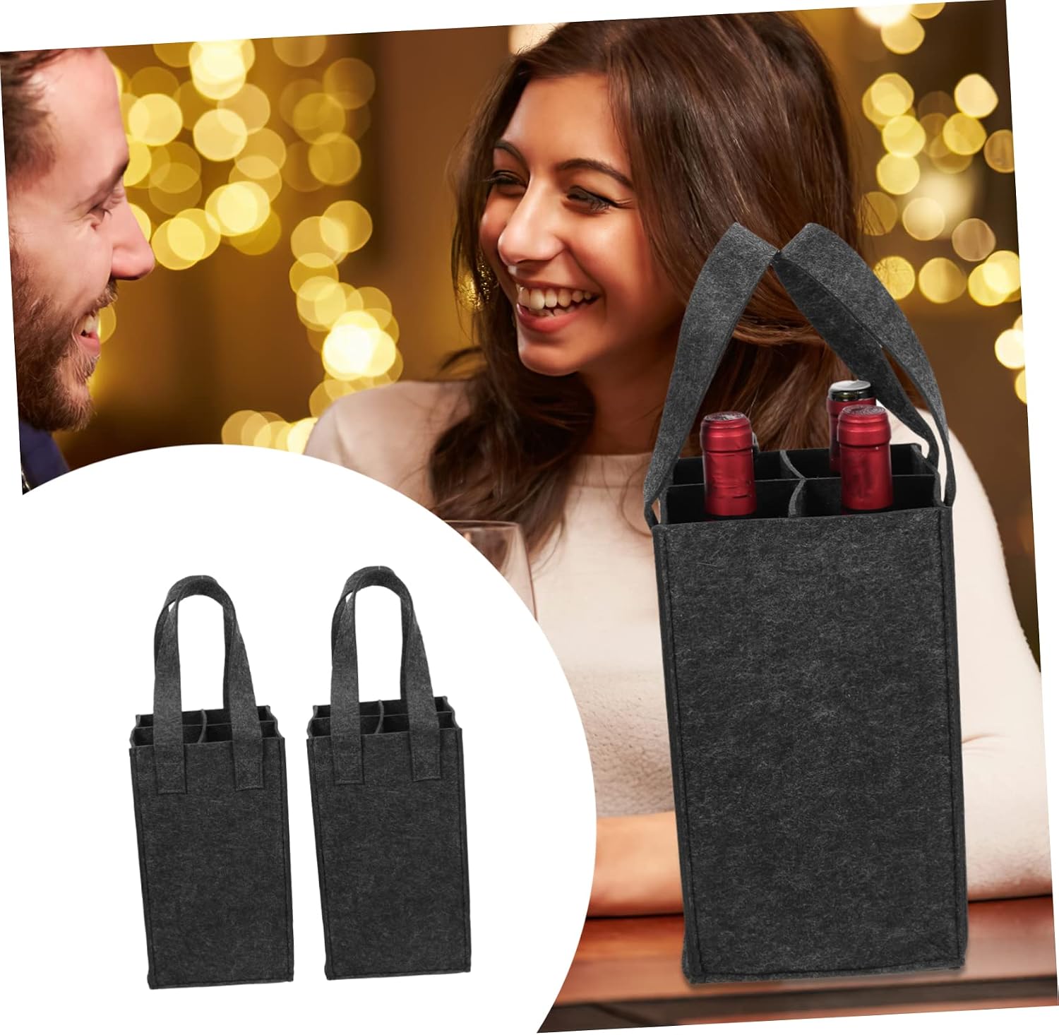 2 Pack Felt Wine Bag Carrier for 4 Bottles Sturdy