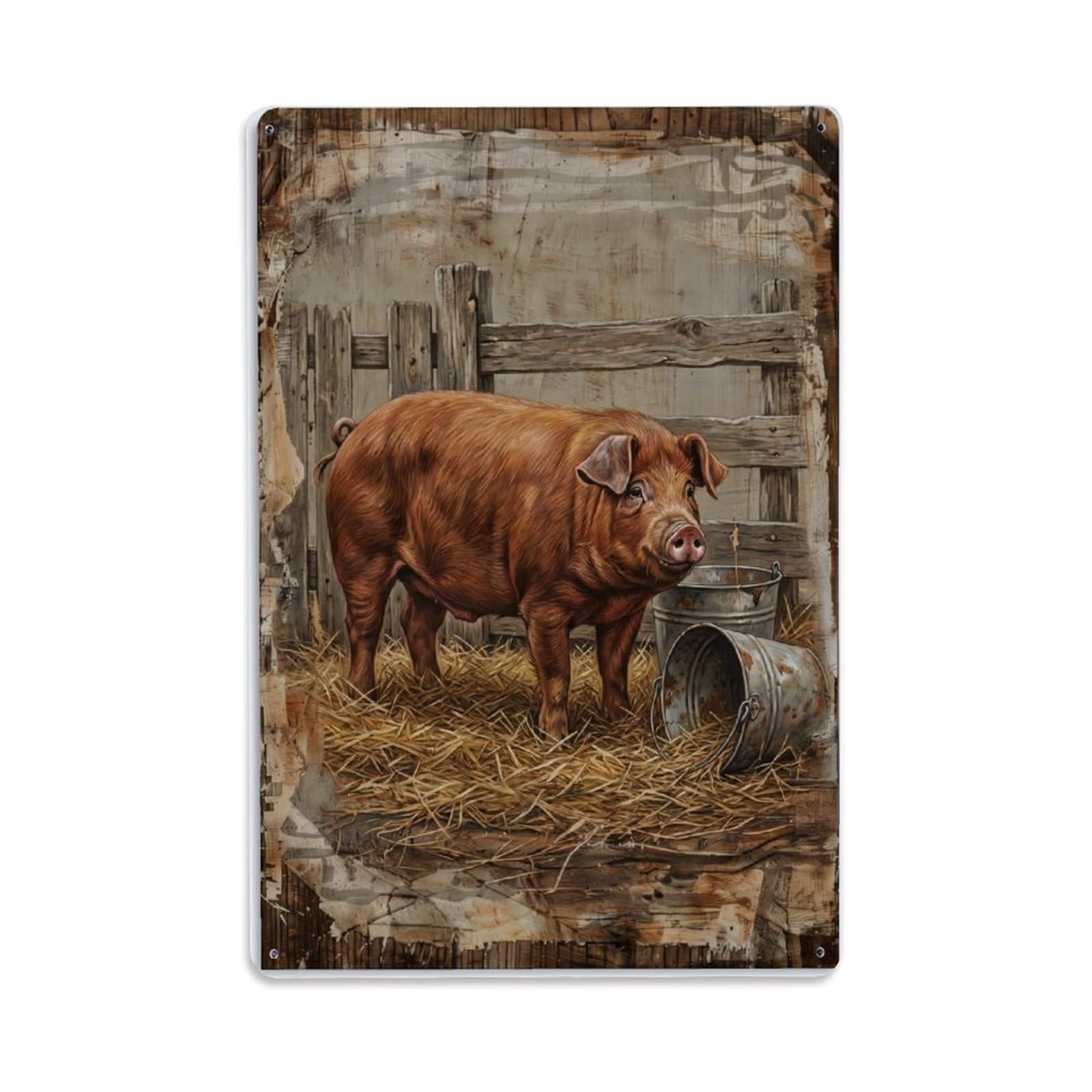 Duroc Pig Farm Red Animal Barn Metal Tin Sign Plaque Wall Decor for Cafe, Club Bar, Office, Home Garden Metal Poster 8x12Inch