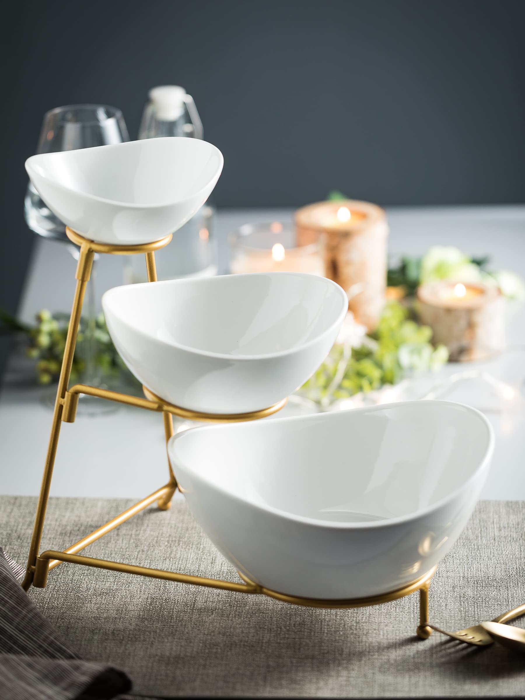 3-stöckiges Servierschalen-Set, gestuftes Serviertablett für Chips und Dip-Servierschalen für Unterhaltung, perfekt für Süßigkeiten, Vorspeisen, Partytisch-Display-Set, goldener Ständer