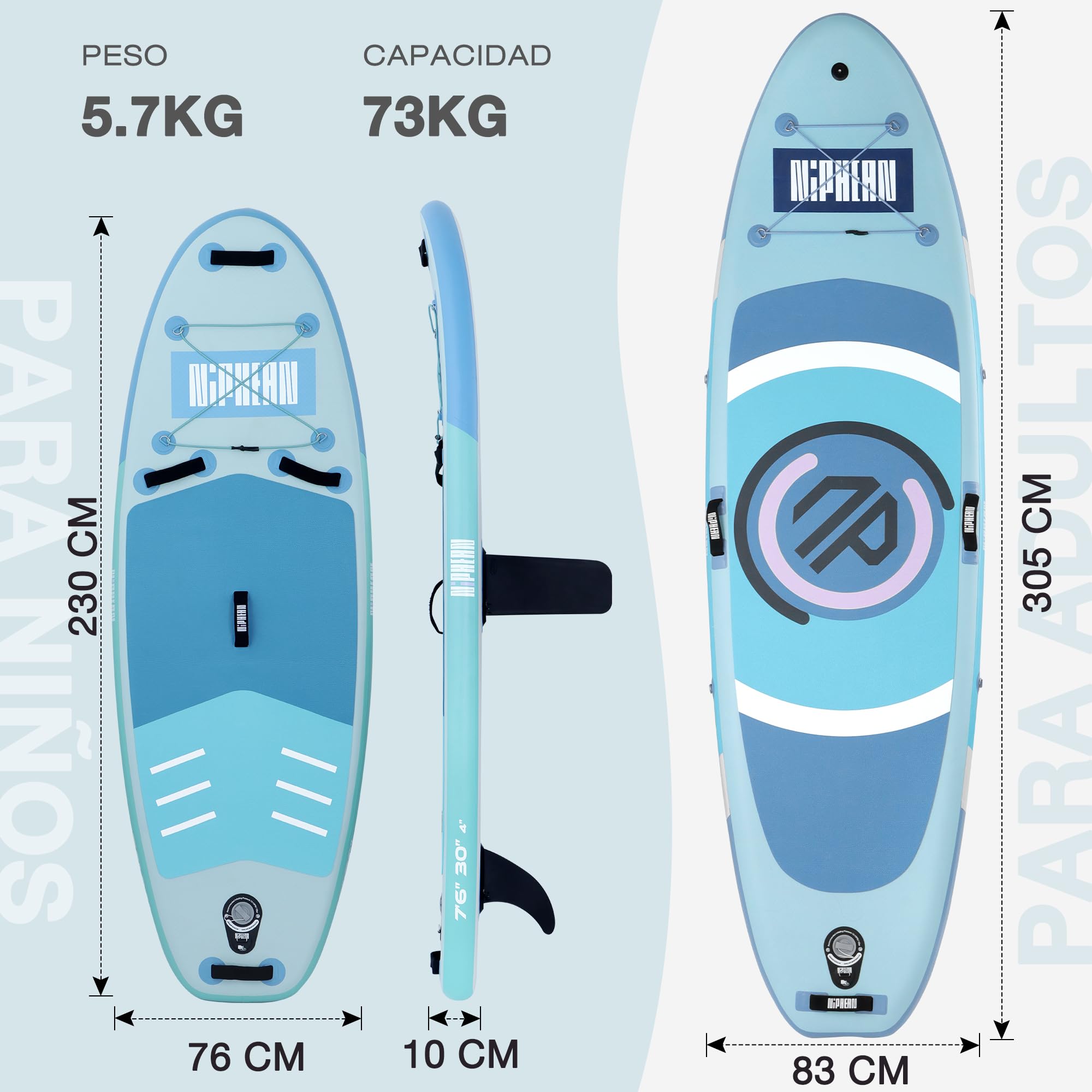 Niphean Tabla Paddle Surf Hinchable con Accesorios 320cm/230cm Sup | Tabla Paddle Surf Rígida, Antideslizante, Kit Reparación, Adultos, Jóvenes, Principiantes, Yoga