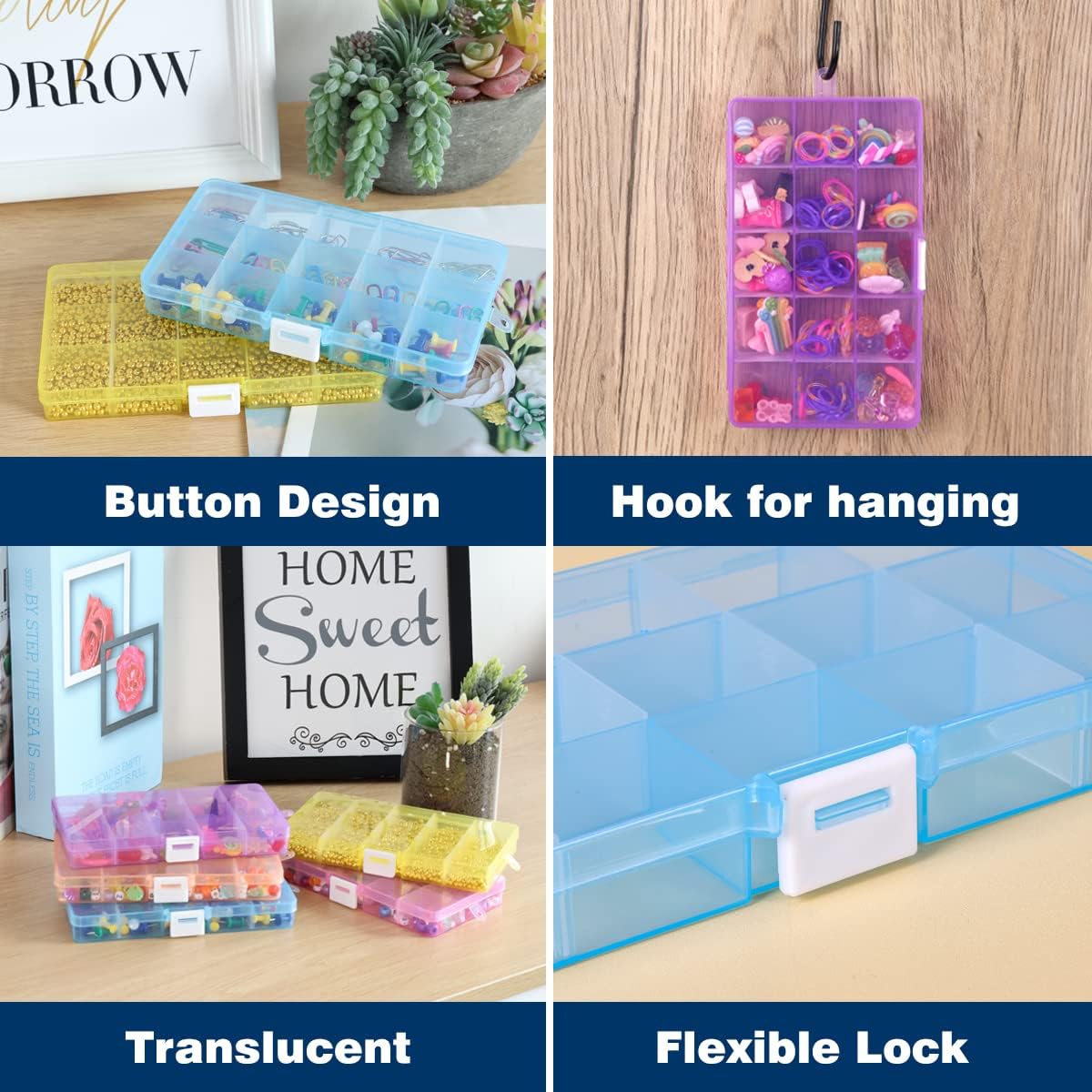 SGHUO 5pcs 15 Grids Bead Case Storage Organizer Small Plastic Jewelry Organizer Box